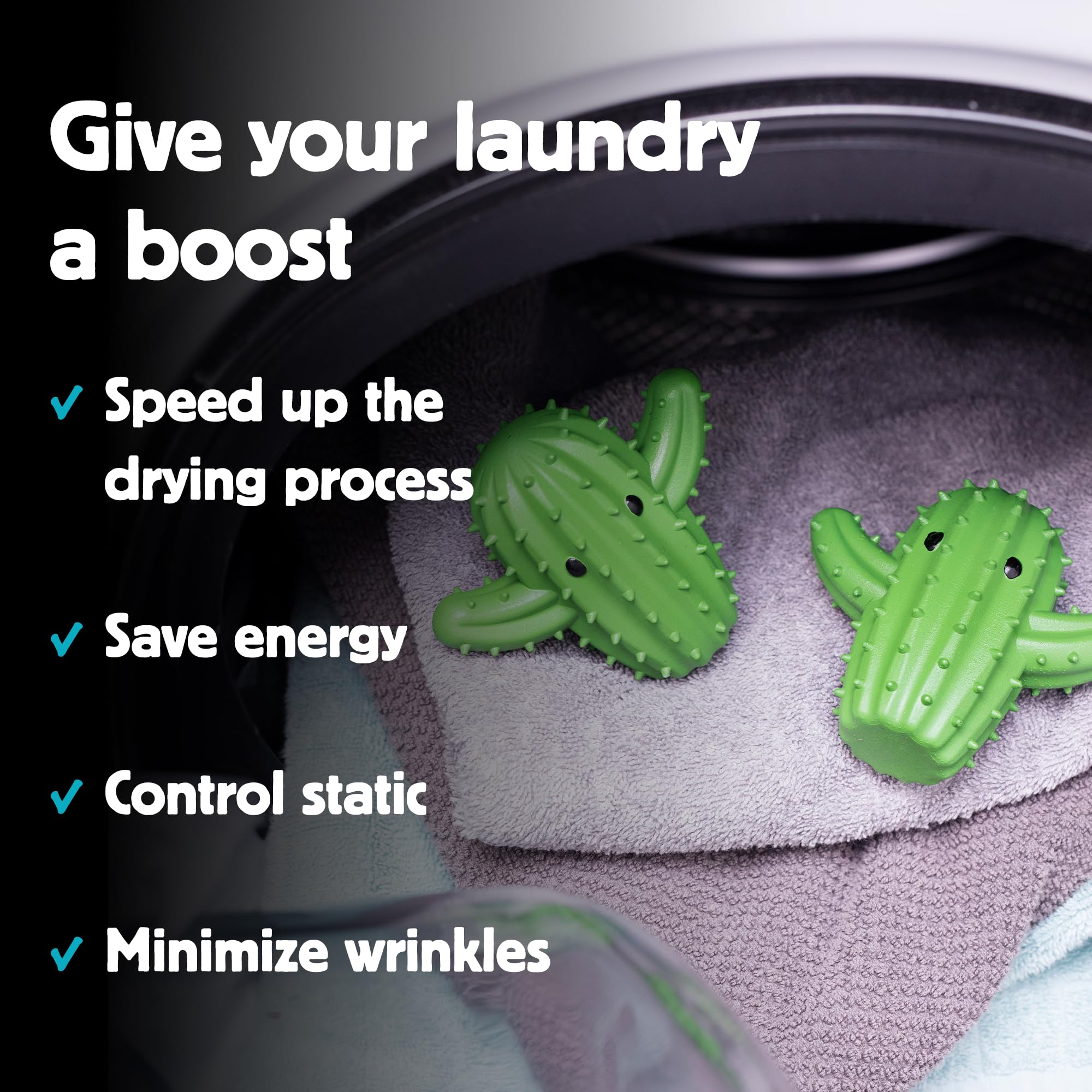 Kikkerland Set of Two Reusable Dyer Buddies for Laundry - Fabric Softener Dryer Balls - Control Static, Remove Wrinkles, Dry Clothes Faster, Cactus
