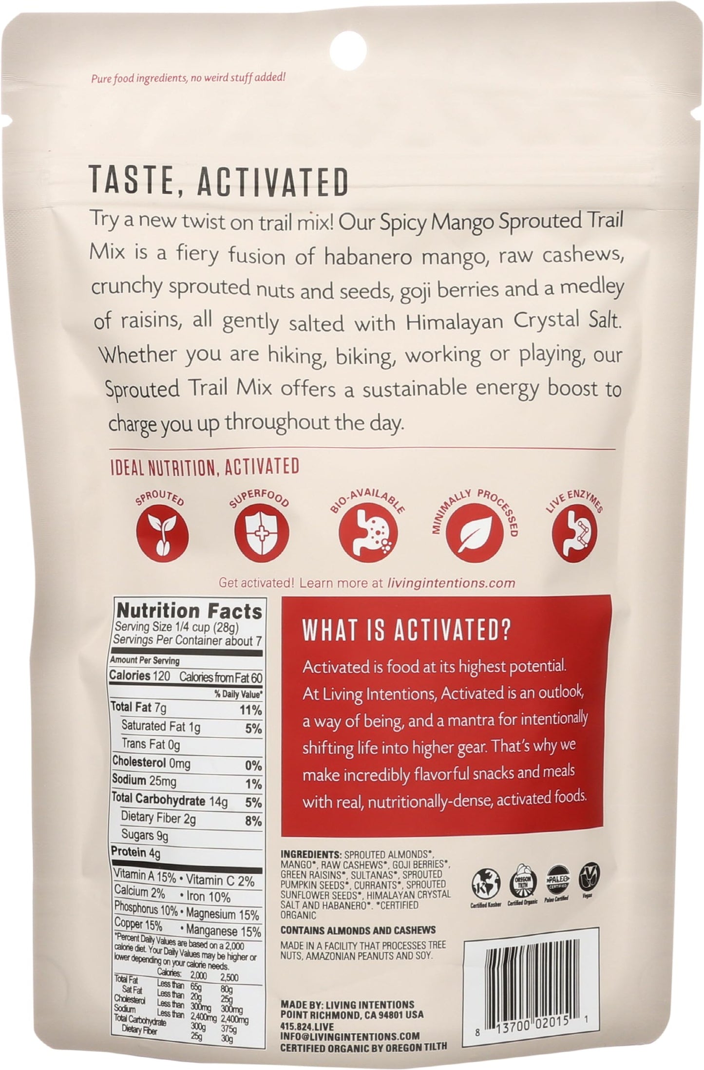 Living Intentions Organic Mango Goji Sprouted Trail Mix, 7 OZ