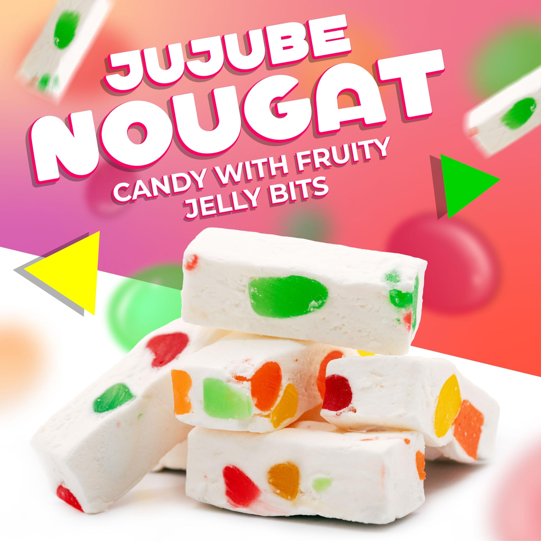 Jujube Nougat Candy | 9 Ounce Bag - 25 Count | Fruity Jelly Bits | Individually Wrapped Party Favors | Chewy Candy for Buffets, Events & Everyday