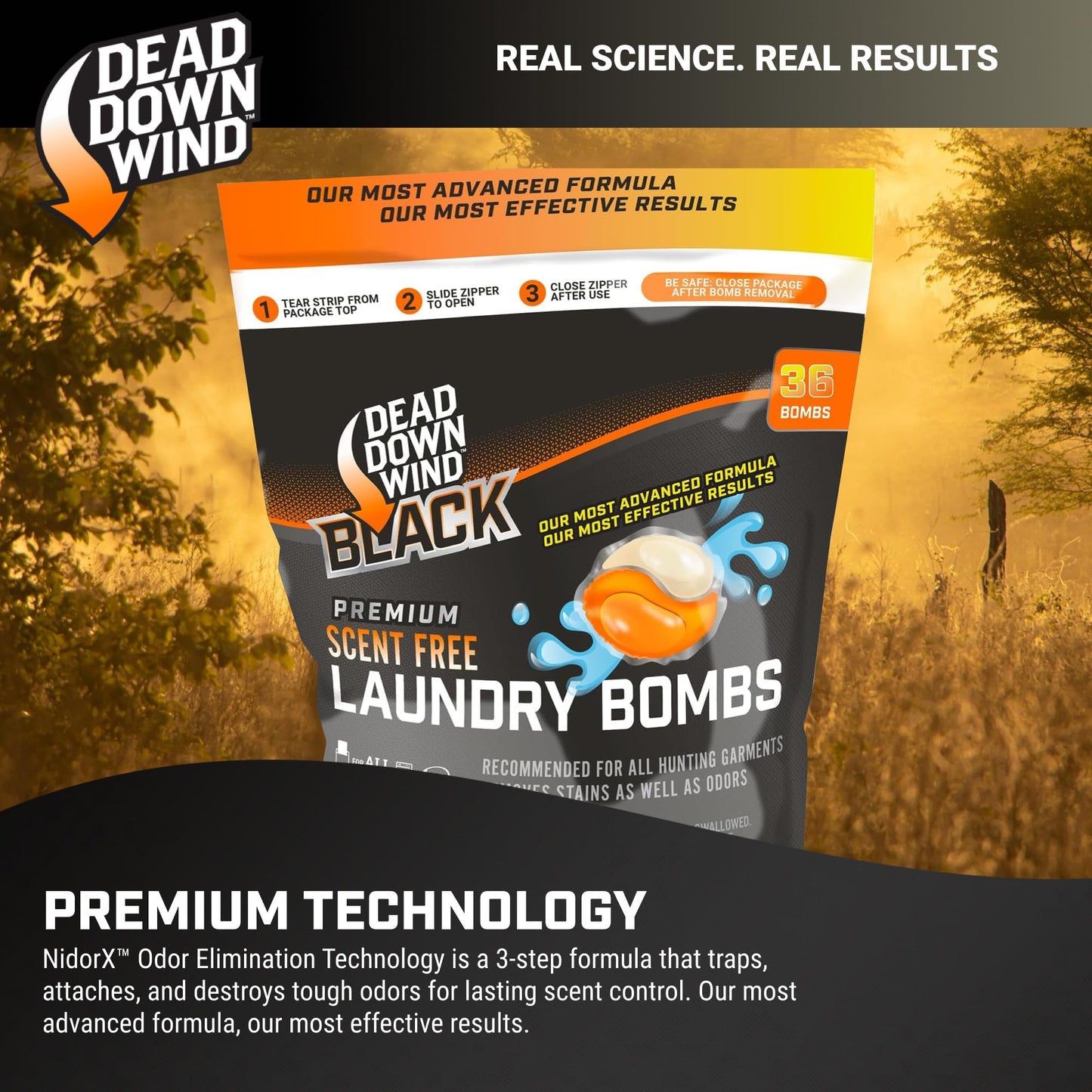 DEAD DOWN WIND BLACK Premium Unscented Laundry Detergent Pods (36 Ct) - Scent Eliminating Detergent Pods for Clothing and Gear - Durable Hunting Scent