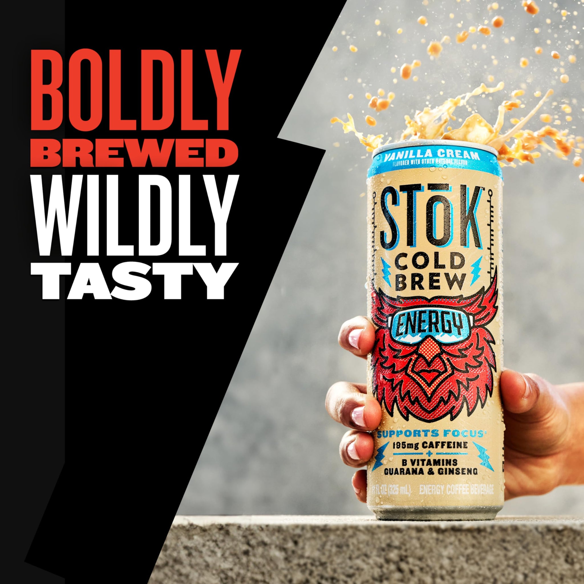 SToK Cold Brew Energy Vanilla Cream, Energy Coffee Beverage with 195mg Caffeine to Help Support Focus, Canned Coffee with B-Vitamins, Guarana