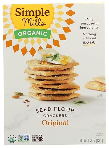 Simple Mills Organic Seed Crackers, Original, Gluten Free, Flax Seed, Sunflower Seeds, Corn Free, Low-Calorie Snacks, Plant Based, Nutrient Dense