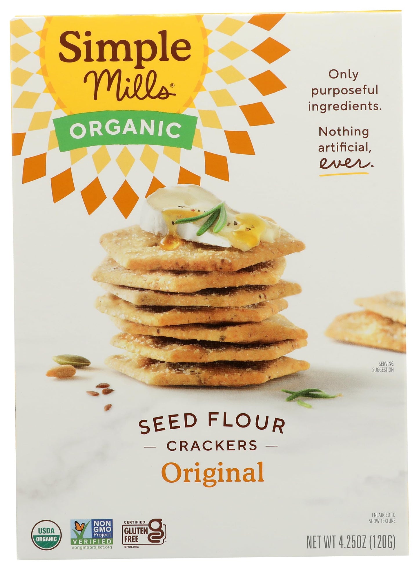 Simple Mills Organic Seed Crackers, Original, Gluten Free, Flax Seed, Sunflower Seeds, Corn Free, Low-Calorie Snacks, Plant Based, Nutrient Dense