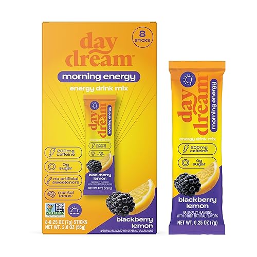 Day/Dream Morning Energy Drink Mix - Blackberry Lemon, 200mg Natural Caffeine from Green Tea, Guarana, and Yerba Mate, L-Citrulline, L-Arginine