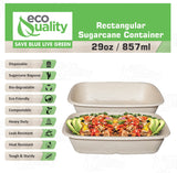 EcoQuality 29oz Disposable Bowls - Rectangular Compostable Sugarcane Fiber Biodegradable Paper Bowls Eco-Friendly Oblong Take Out Food Containers