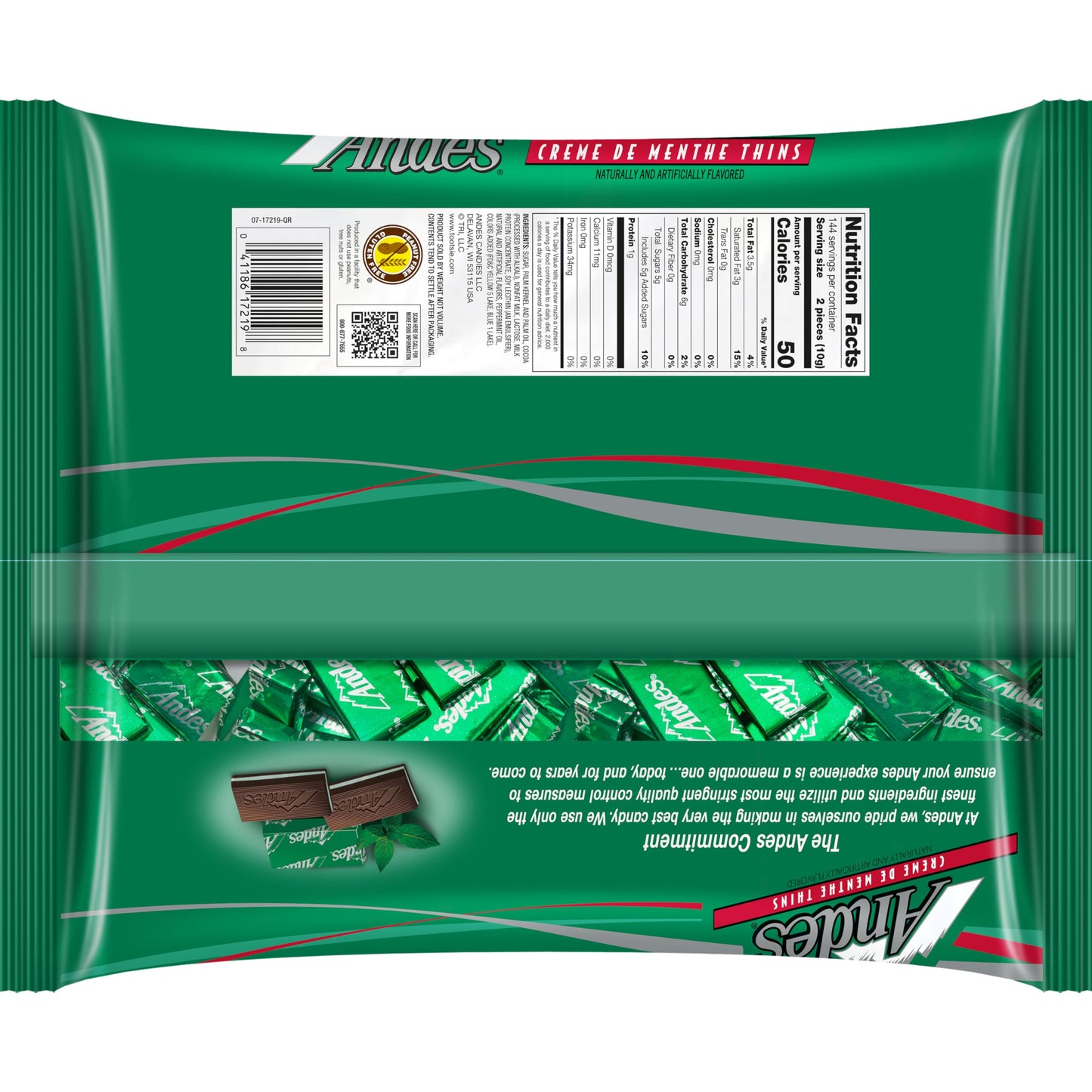 Andes Creme De Menthe Thin Mints - 3 Pounds of Bulk After Dinner Mints - Rectangular Chocolate Sandwich Mint Candies - 48 Oz Bag