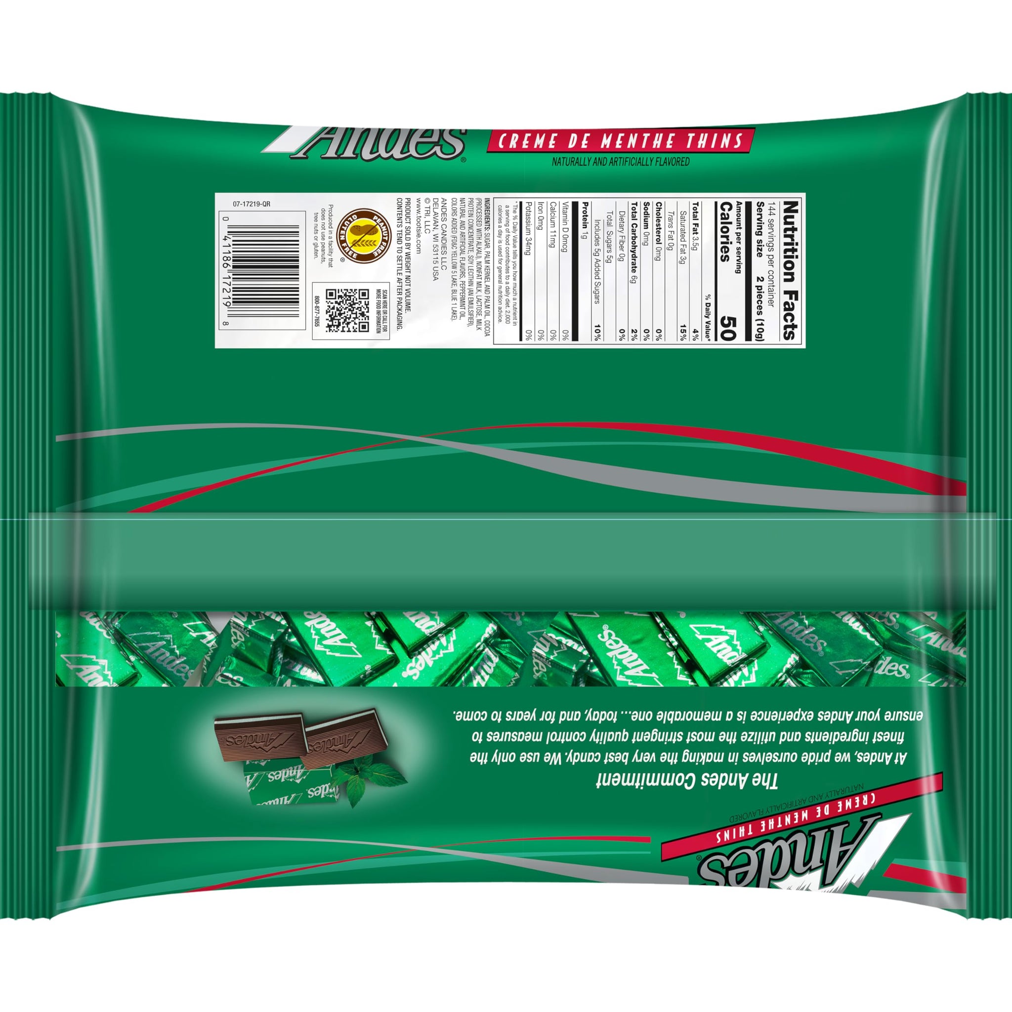 Andes Creme De Menthe Thin Mints - 3 Pounds of Bulk After Dinner Mints - Rectangular Chocolate Sandwich Mint Candies - 48 Oz Bag