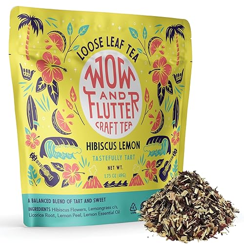 Wow and Flutter Hibiscus Lemon Loose Leaf Herbal Tea | Caffeine-Free Blend with Organic Hibiscus, Lemongrass, Lemon Peel & Oil | Bright Citrus