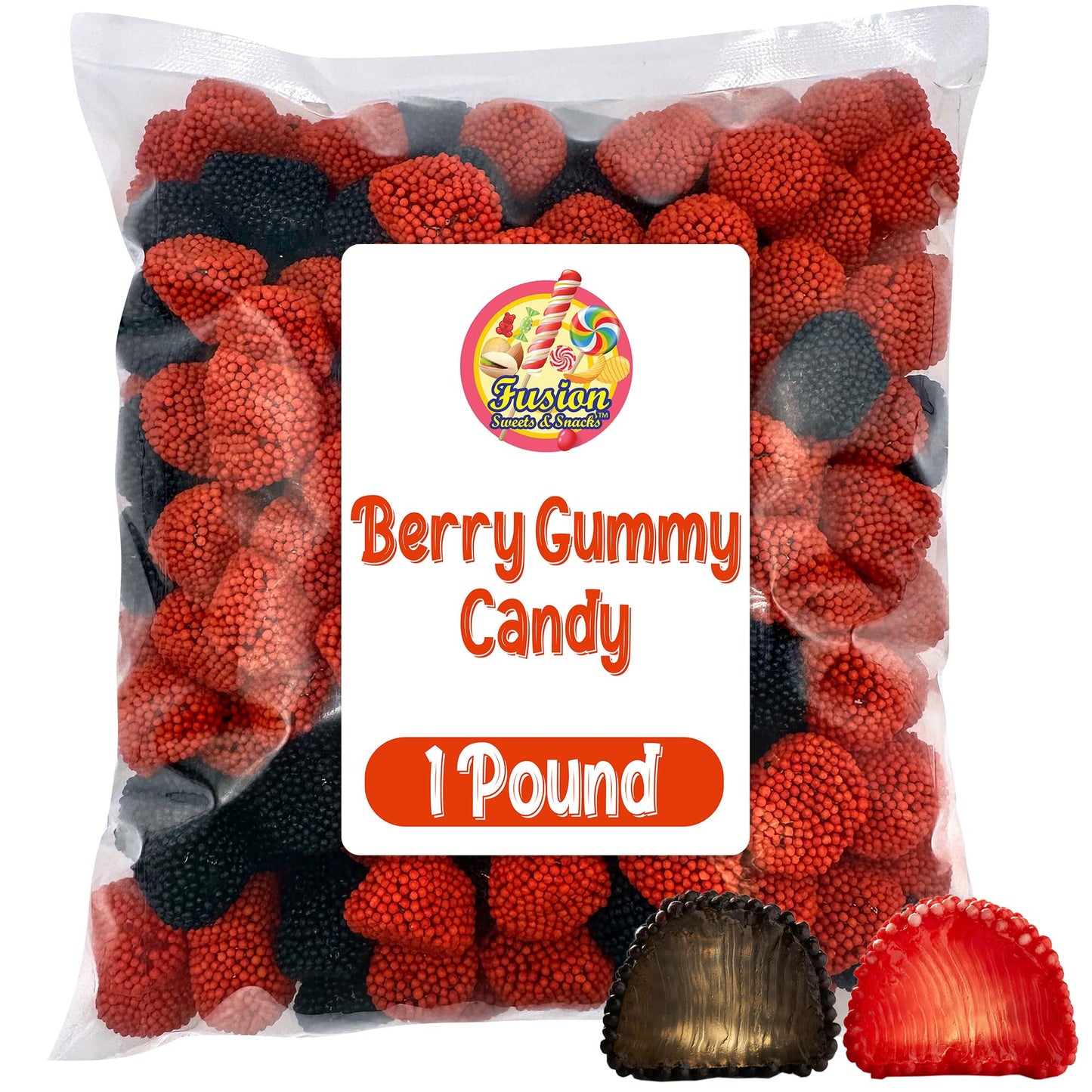 Berries Gummy Candy - 1 Pound Bulk Bag, Crunchy Red And Black Candy - Raspberry And Blackberry Berry Gummies Perfect for Dessert Decorations