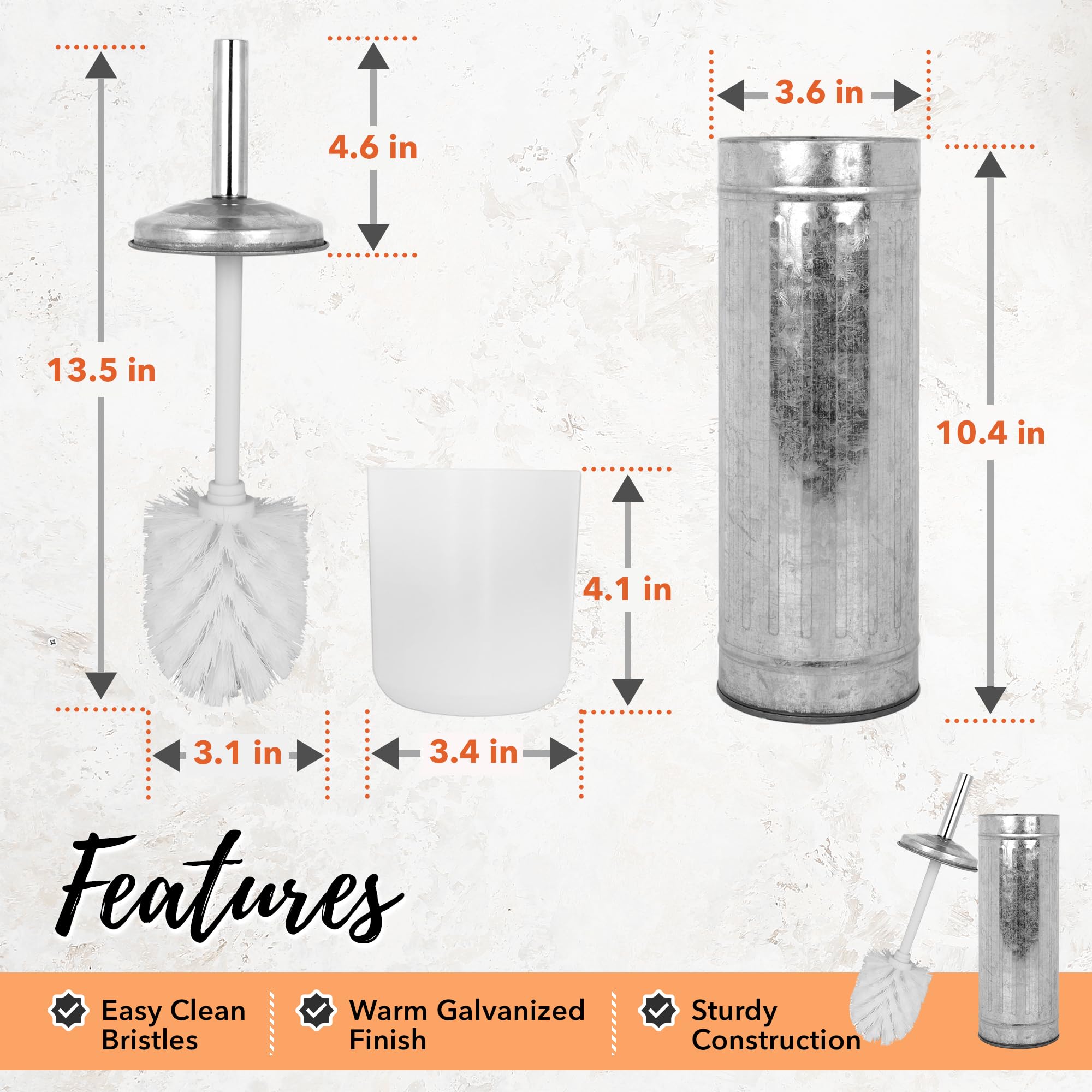 Autumn Alley Galvanized Rustic Toilet Brush with Holder Set - Charming Farmhouse Bathroom Accessory for Your Country Bathroom - Rustic Bathroom
