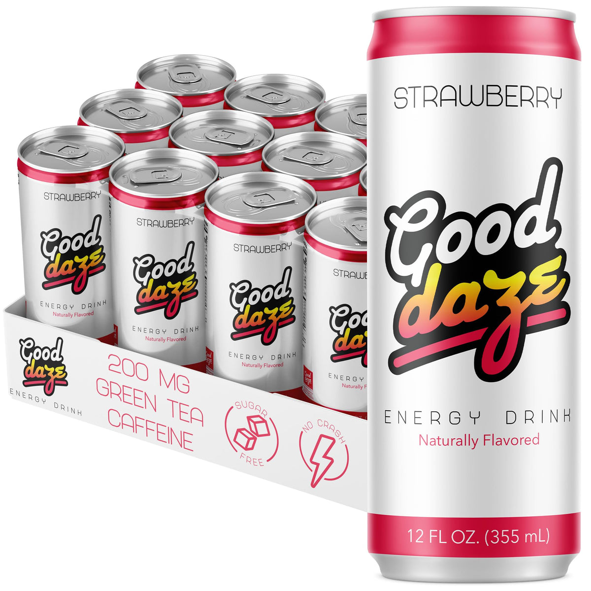Good Daze Energy Drink, 200mg of Caffeine, Sugar Free, Strawberry 12-Pack