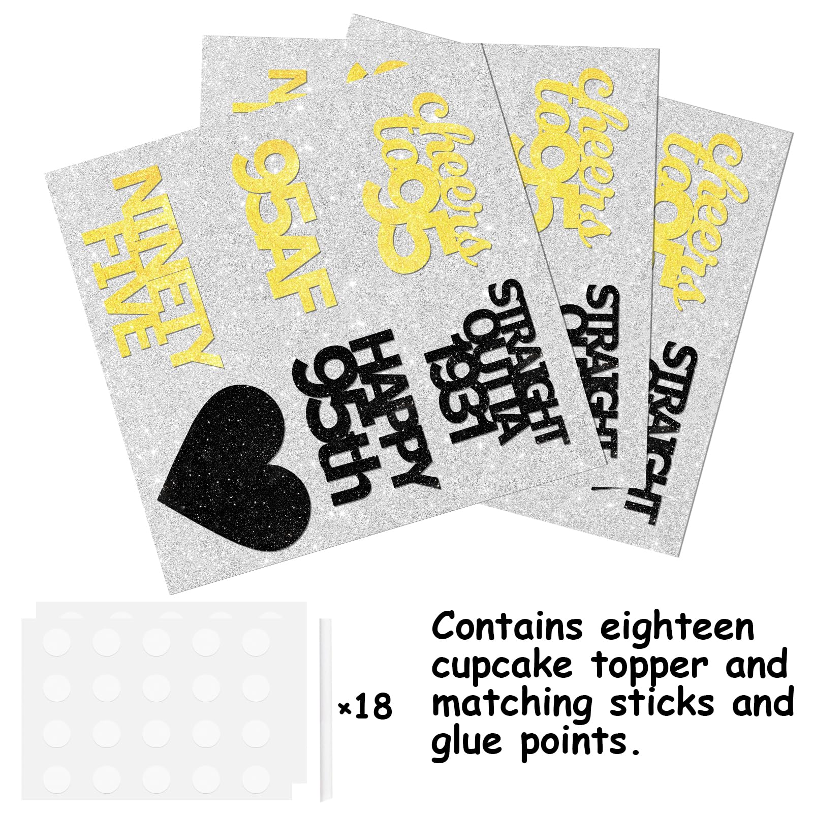 18pcs Black Gold Glitter Dessert Cupcake Pick for Straight Outta 1931 Cheer to 95 Years Old Theme Decor Supplies Happy 95th Birthday Party Decoration