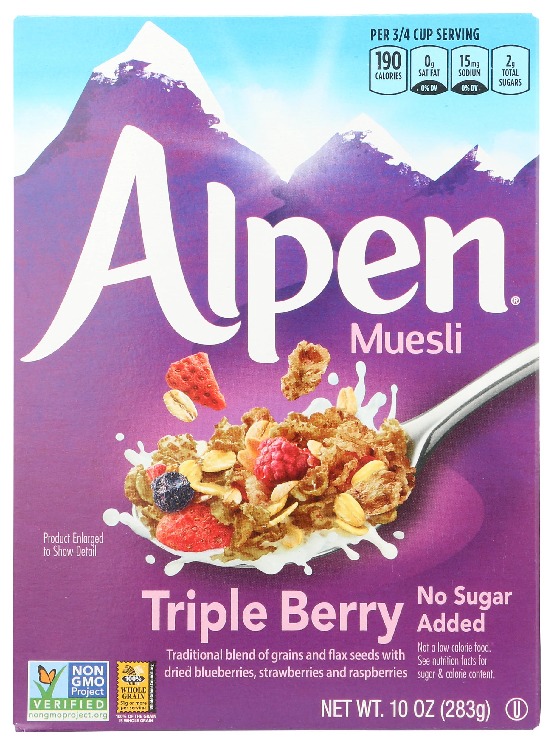 Alpen Triple Berry No Sugar Added Muesli, Swiss Style Muesli Cereal, Whole Grain, Non-GMO Project Verified, Heart Healthy, Kosher, Vegan, Made