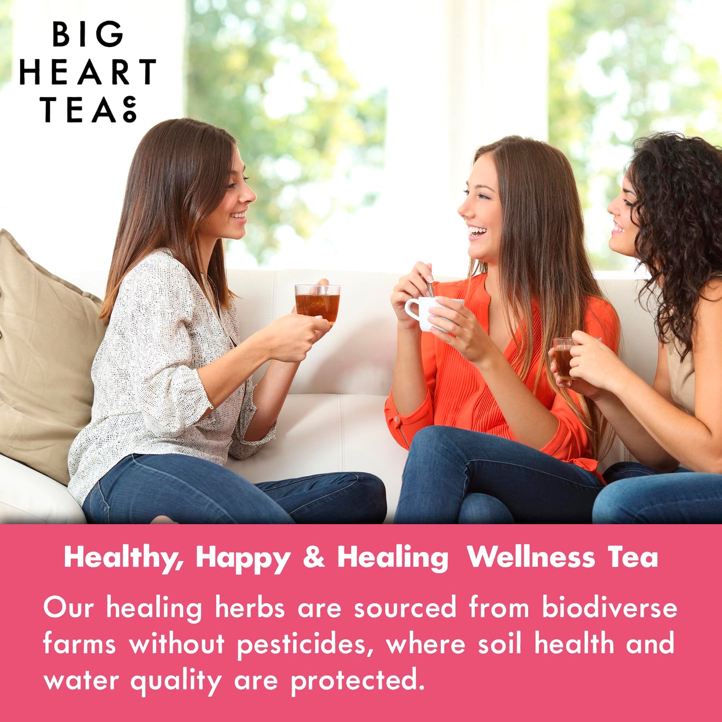 Big Heart Tea Co. Tea Bags - Blushing Pink Hibiscus - Certified Organic, Naturally Sweet Ayurvedic Herbal Decaf Tea with Small Batch Ground Herbs