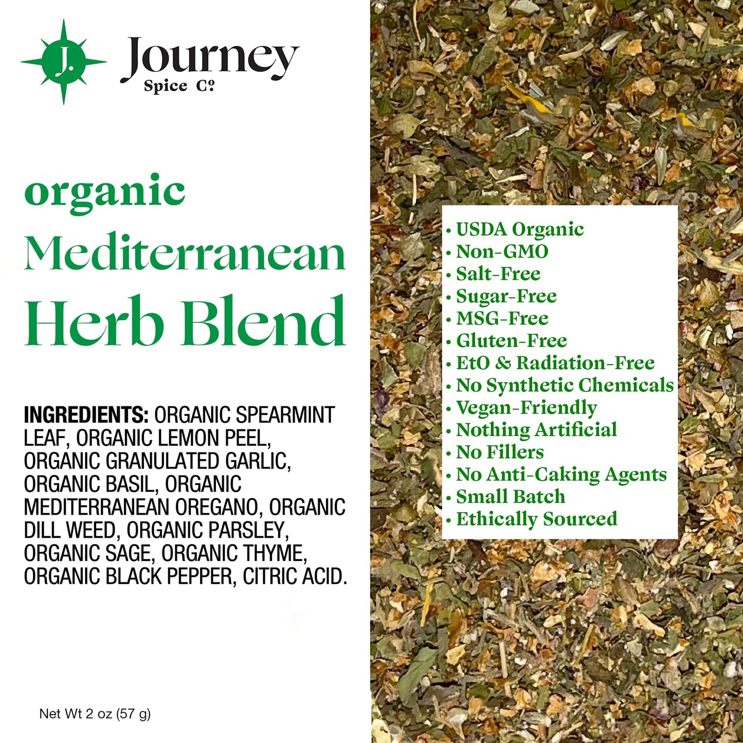Organic Mediterranean Herb Blend by Journey Spice Co. | Gourmet Spice Seasoning Blend for Chicken, Pork, Vegetables, Tzatziki Sauce, Vegetables