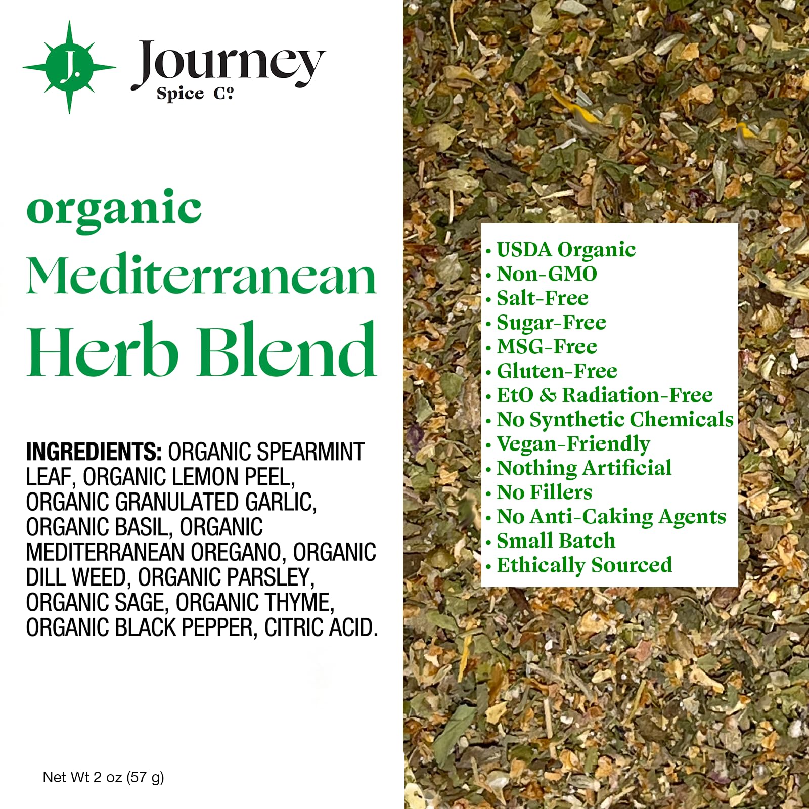 Organic Mediterranean Herb Blend by Journey Spice Co. | Gourmet Spice Seasoning Blend for Chicken, Pork, Vegetables, Tzatziki Sauce, Vegetables