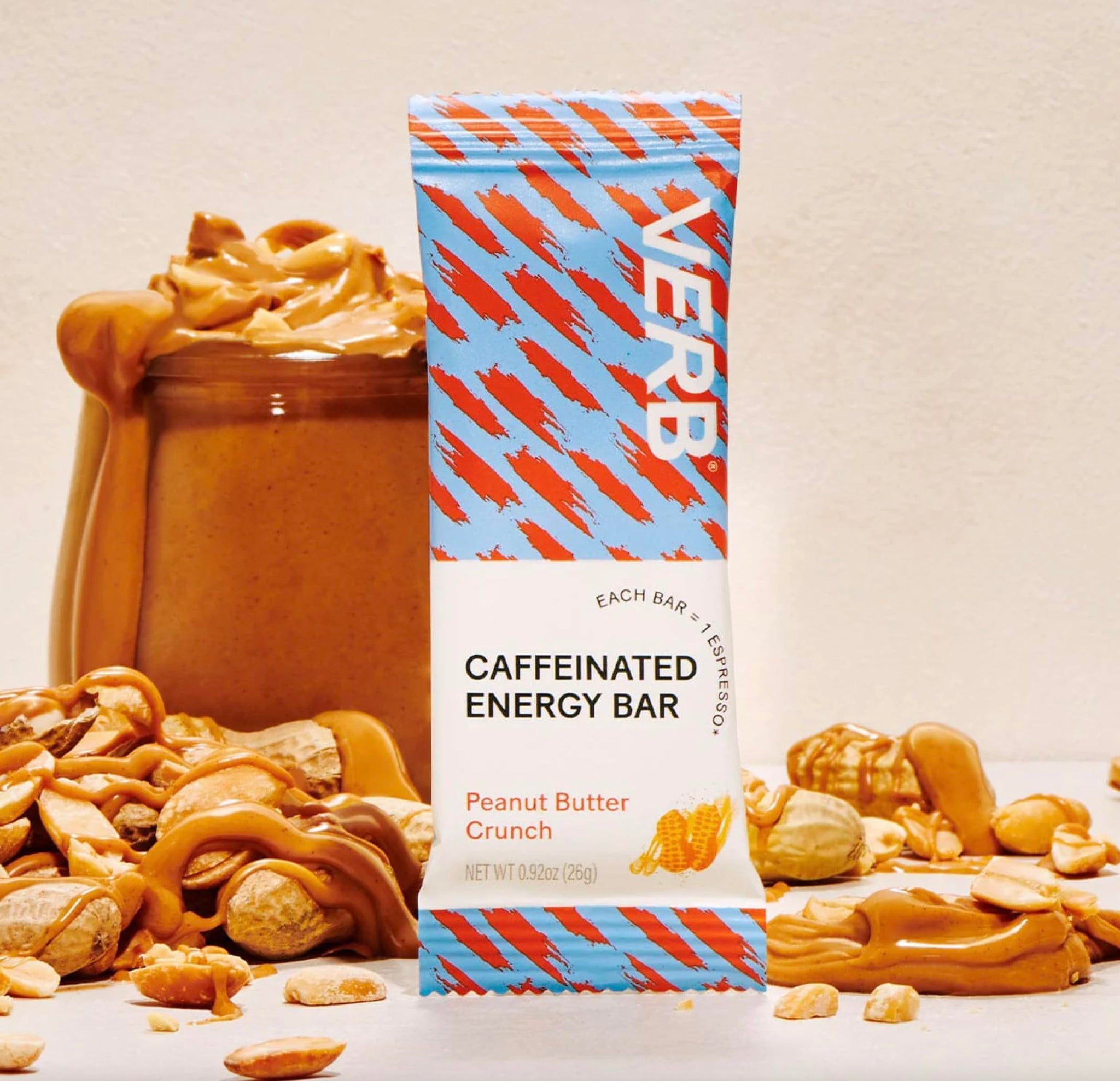 Verb Caffeinated Energy Bars Peanut Butter Cookie (26g, Pack of 16) 110-Calorie Delicious Energy Bar - Vegan Gluten Free On-the Go Snack with 80mg
