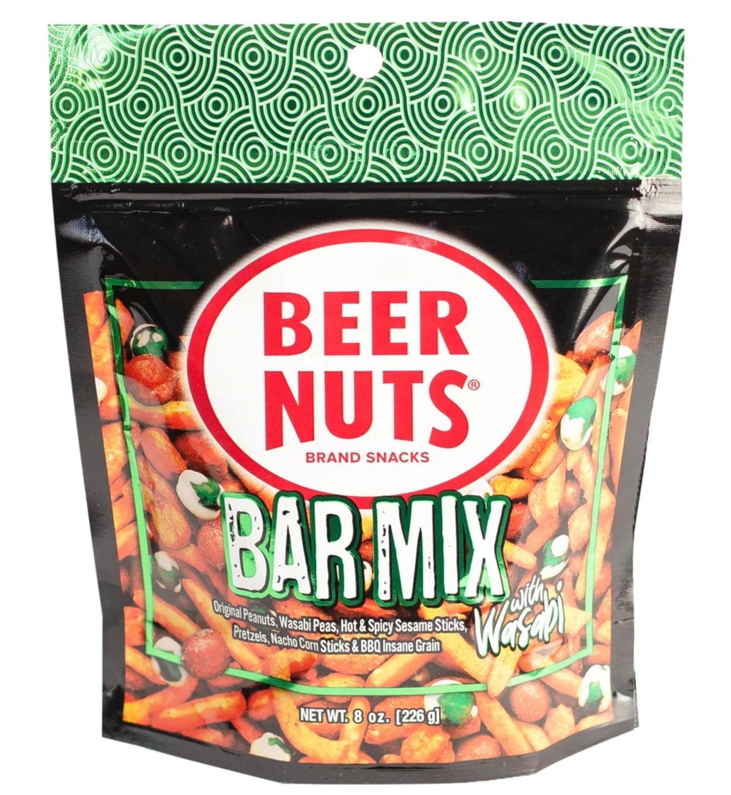 Beer Nuts Bar Mix w/ Wasabi Peas, Travel Packs, Tangy Wasabi, Crunchy Party Pretzels, Cheese Sticks, Sesame Sticks, Roasted Corn Nuts, & Original
