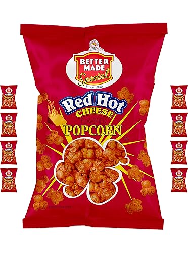 Better Made Special Popcorn (8) x Bags 2.5-2.75oz Each (Pack of 8) (HOT CHEESE) - Adult Bulk Snacks, Kids Lunch, Delicious Hot Cheese Flavorerd Popped