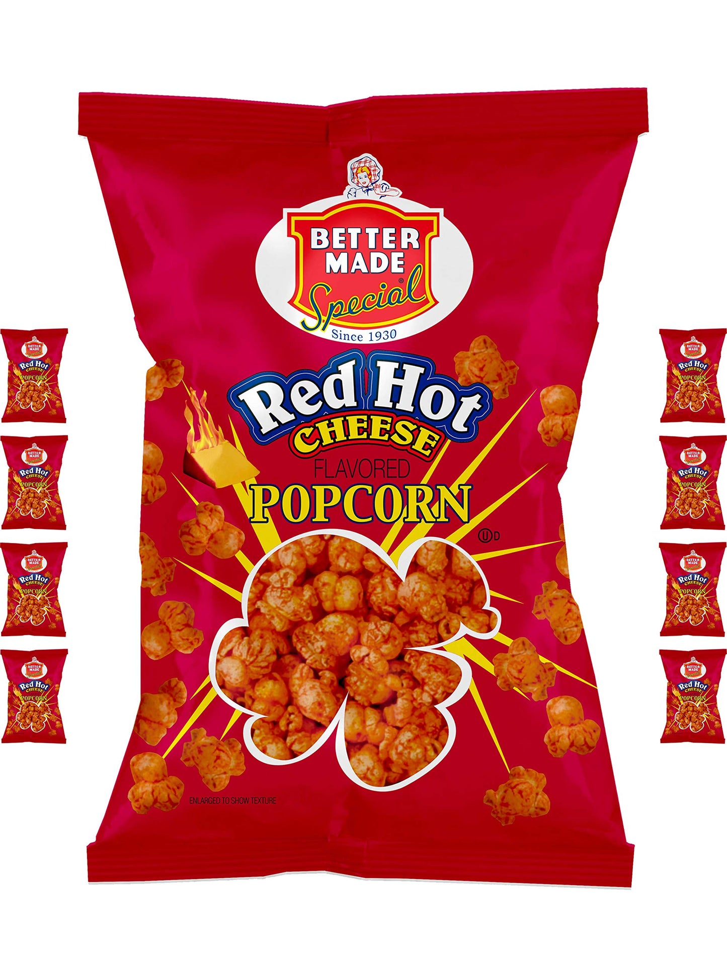 Better Made Special Popcorn (8) x Bags 2.5-2.75oz Each (Pack of 8) (HOT CHEESE) - Adult Bulk Snacks, Kids Lunch, Delicious Hot Cheese Flavorerd Popped