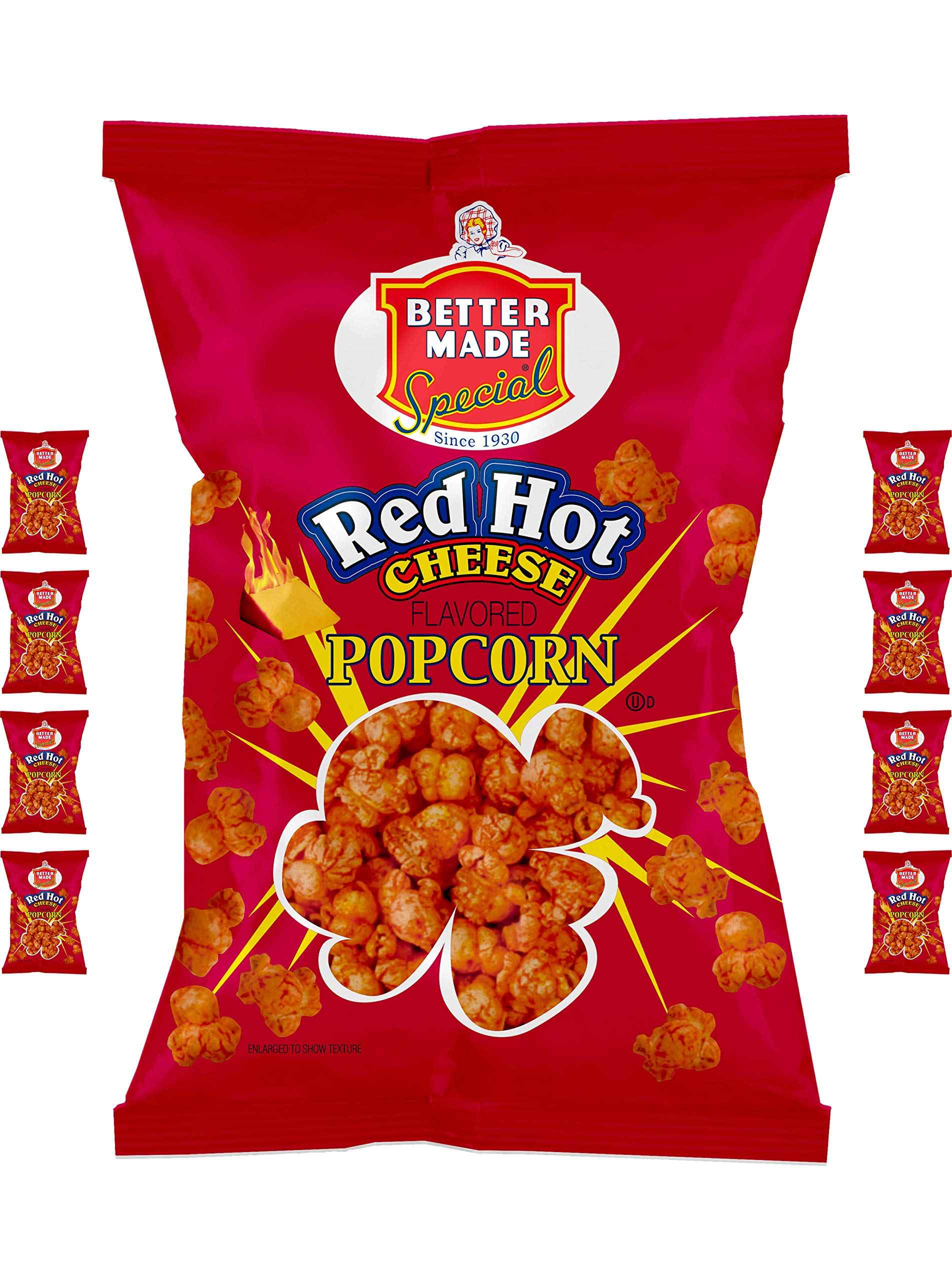 Better Made Special Popcorn (8) x Bags 2.5-2.75oz Each (Pack of 8) (HOT CHEESE) - Adult Bulk Snacks, Kids Lunch, Delicious Hot Cheese Flavorerd Popped