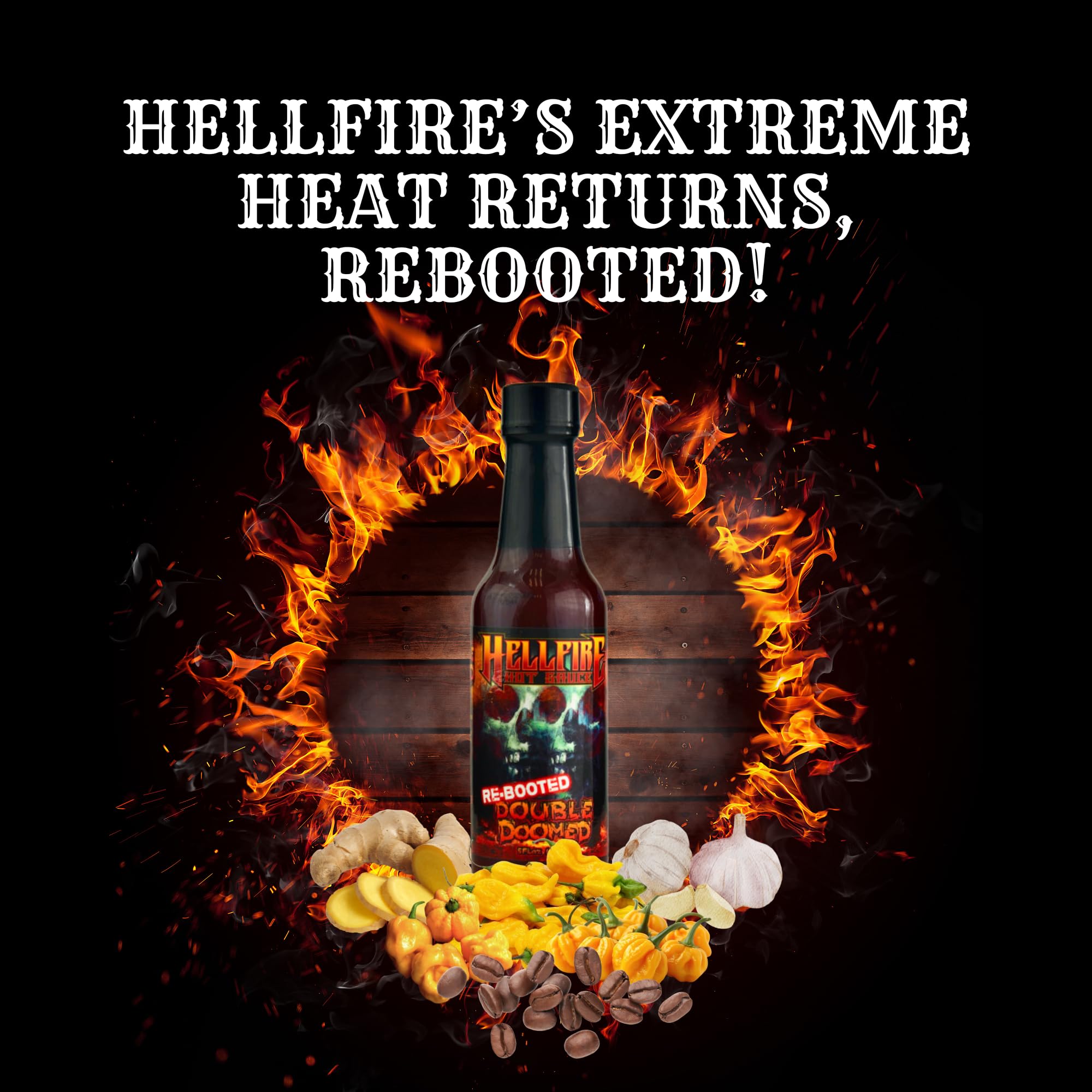 Hellfire Hot Sauce Double Doomed Rebooted- The Worlds Hottest Hot Sauce - Double Doomed spiked with double the amount of 6.66 million shu natural