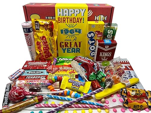 RETRO CANDY YUM ~ 1964 62nd Birthday Gift Box Nostalgic Candy Assortment from Childhood for 62 Year Old Man or Woman Born 1964 Jr