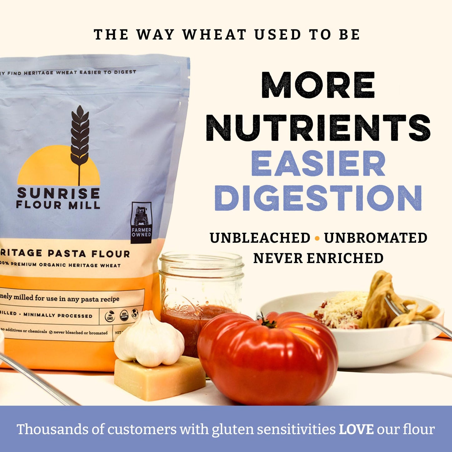 Sunrise Flour Mill USDA Organic Heritage Pasta Flour - 5 lbs | Milled from Hard Red Wheat | Easier to Digest with Less Bloating | No Bleaching or