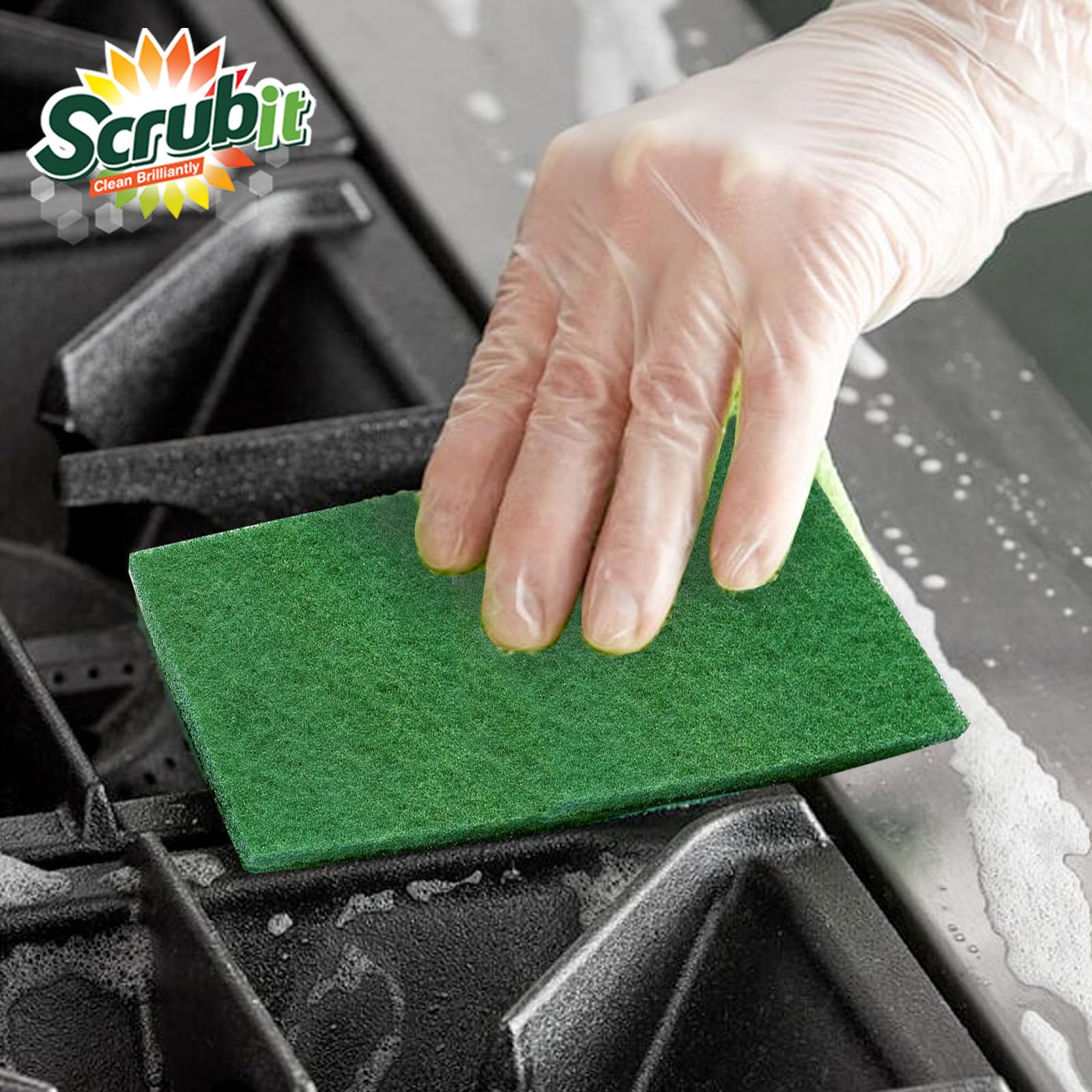 SCRUBIT Scouring Pads - Heavy Duty Scrub Pads for Cleaning Dishes - Non-Scratch - Reusable - Green (50, Green)