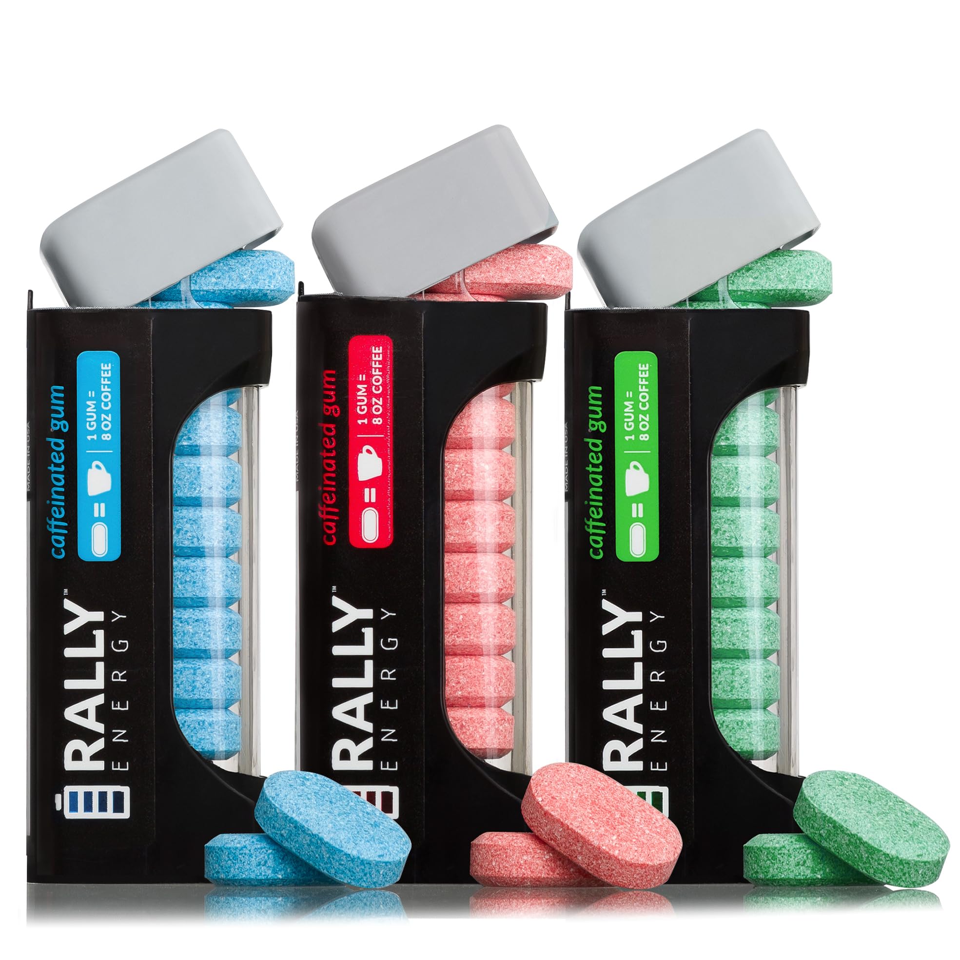 Rally Energy Caffeine Gum, Sugarless Gum with 60 mg of Caffeine for Fast-Acting Energy, Stay Alert, Long-Lasting, Variety Pack, Natural Cinnamon