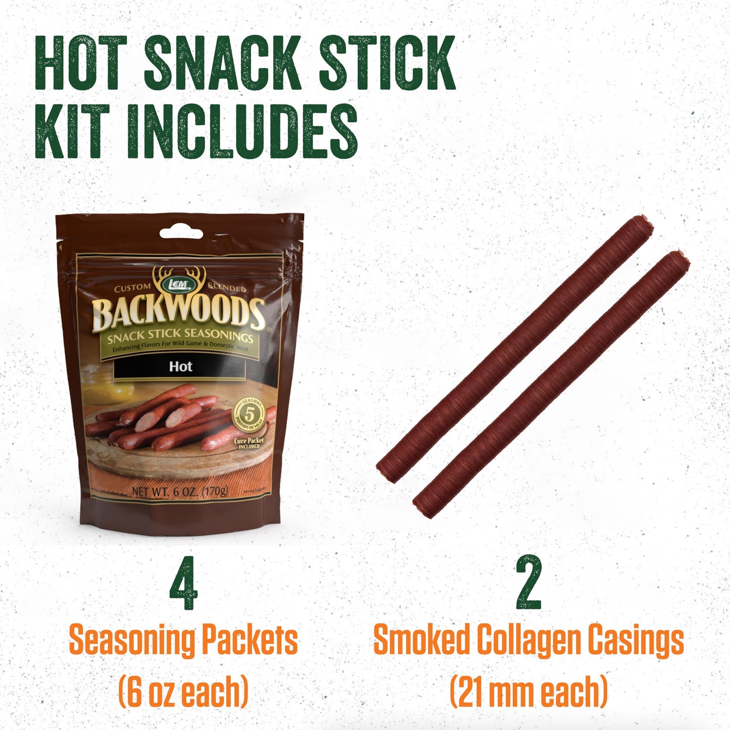 LEM Products Backwoods Hot Snack Stick Seasoning Kit, Ideal for Wild Game and Domestic Meat, Seasons Up to 20 Pounds of Meat, 1 Pound, 11.2 Ounce