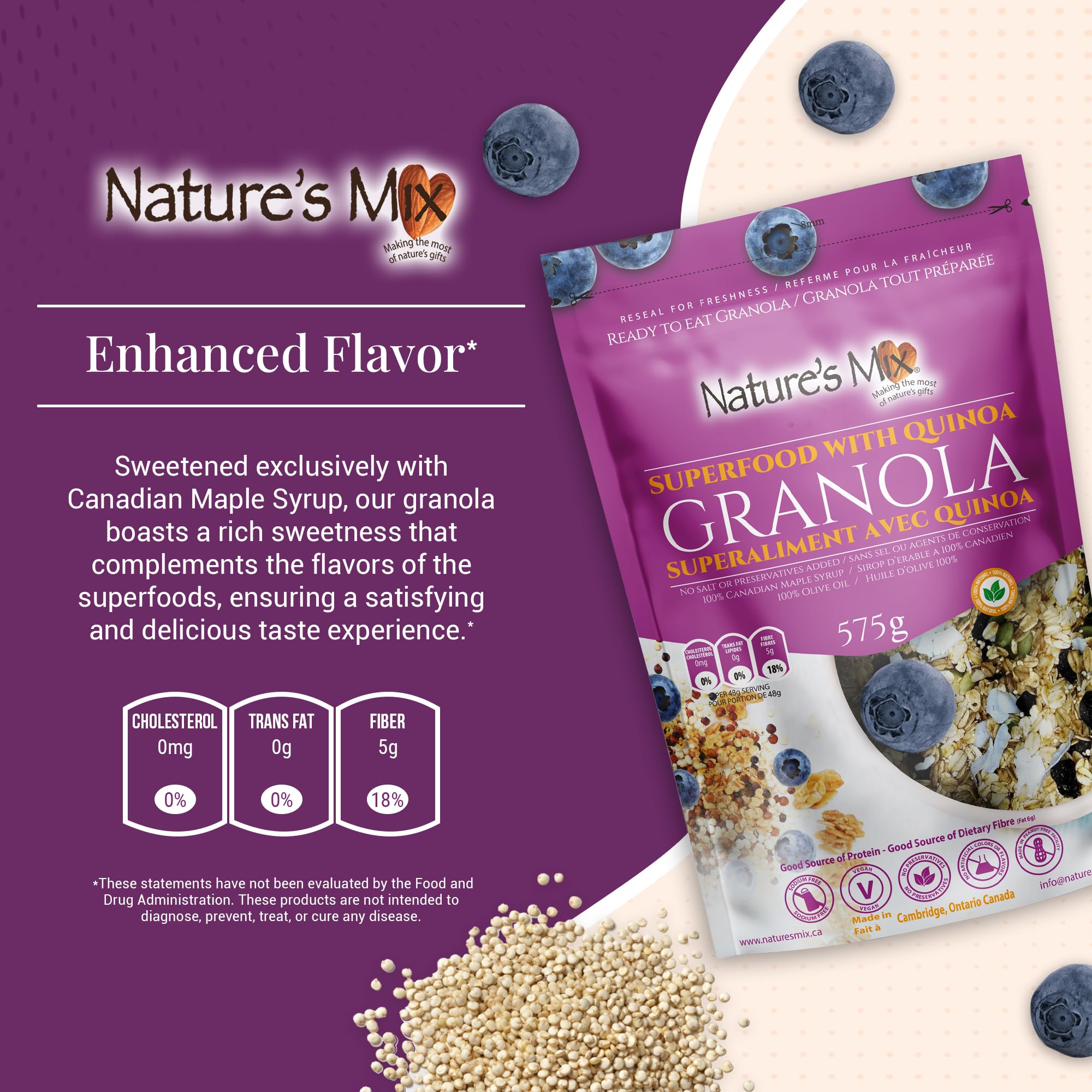 Nature's Mix - Super Food Granola with Quinoa and Blueberries - Nut-Free, Vegan and Kosher - Nutrient-Rich Superfoods - Large
