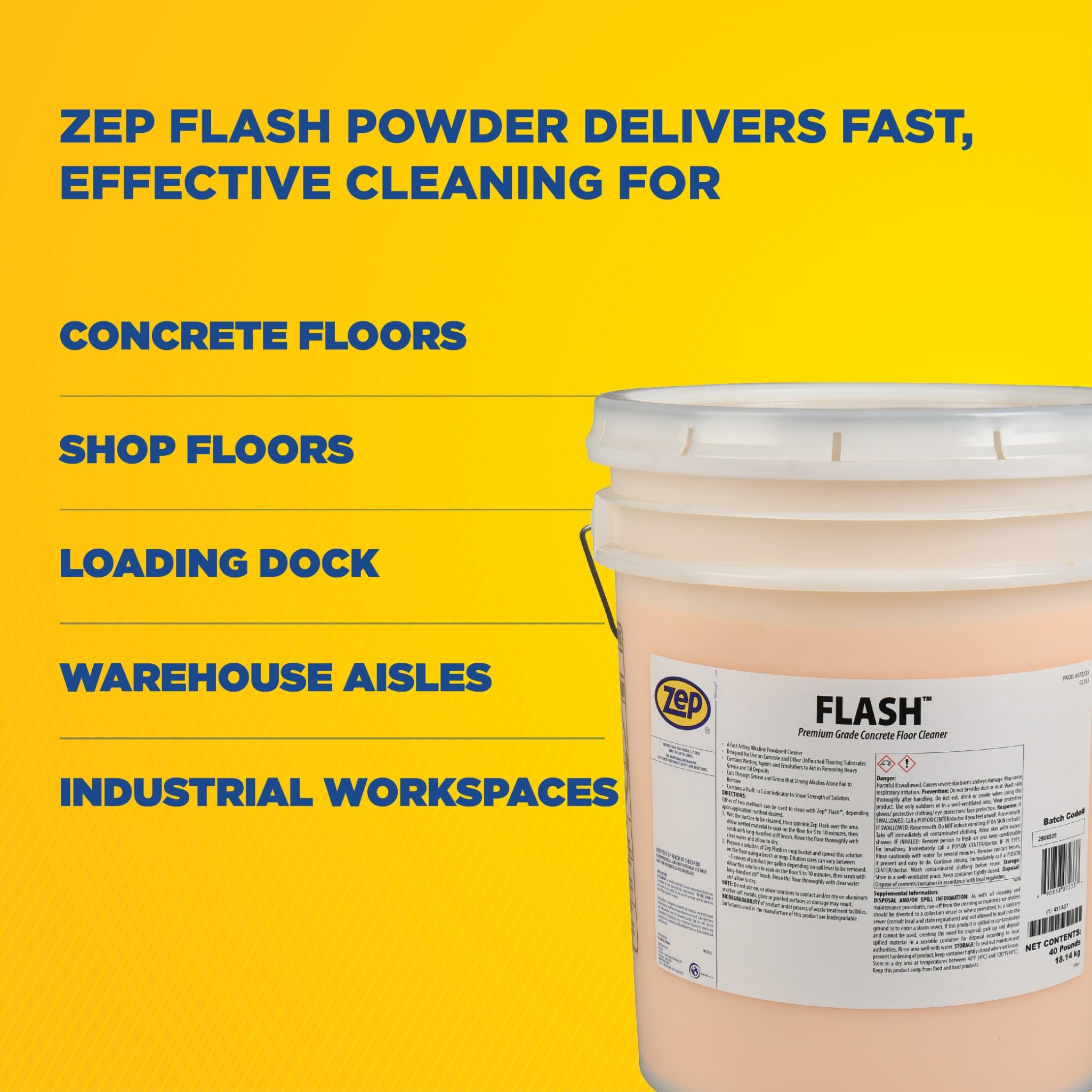 Zep Flash Powdered Concrete Floor Cleaner - 40lb (Case of 1) 72333 - Removes Dirt, Grease and Grime (Business Customers Only)