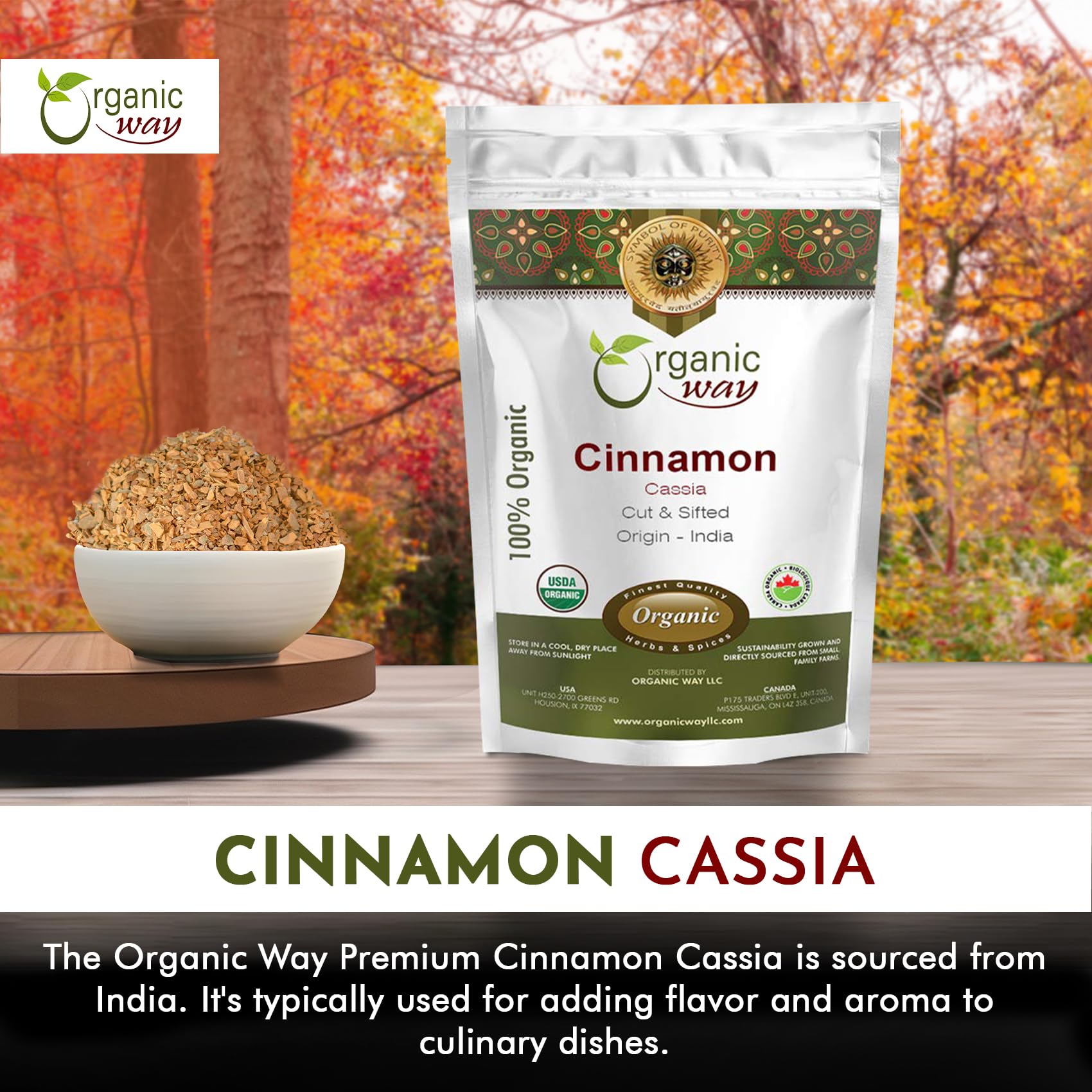 Organic Way Premium Cinnamon Cassia Cut & Sifted (Cinnamomum cassia) - Adds Flavour & Aroma | Organic & Kosher Certified | Vegan, Non GMO & Gluten
