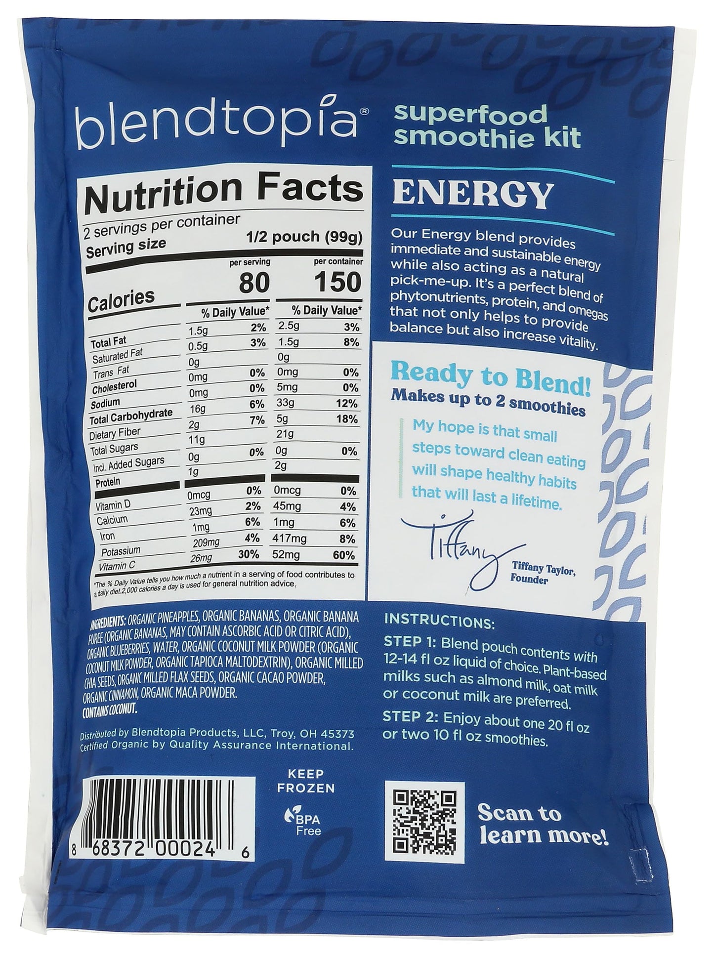 Blendtopia Organic Energy Blend Superfood Smoothie, 7 OZ