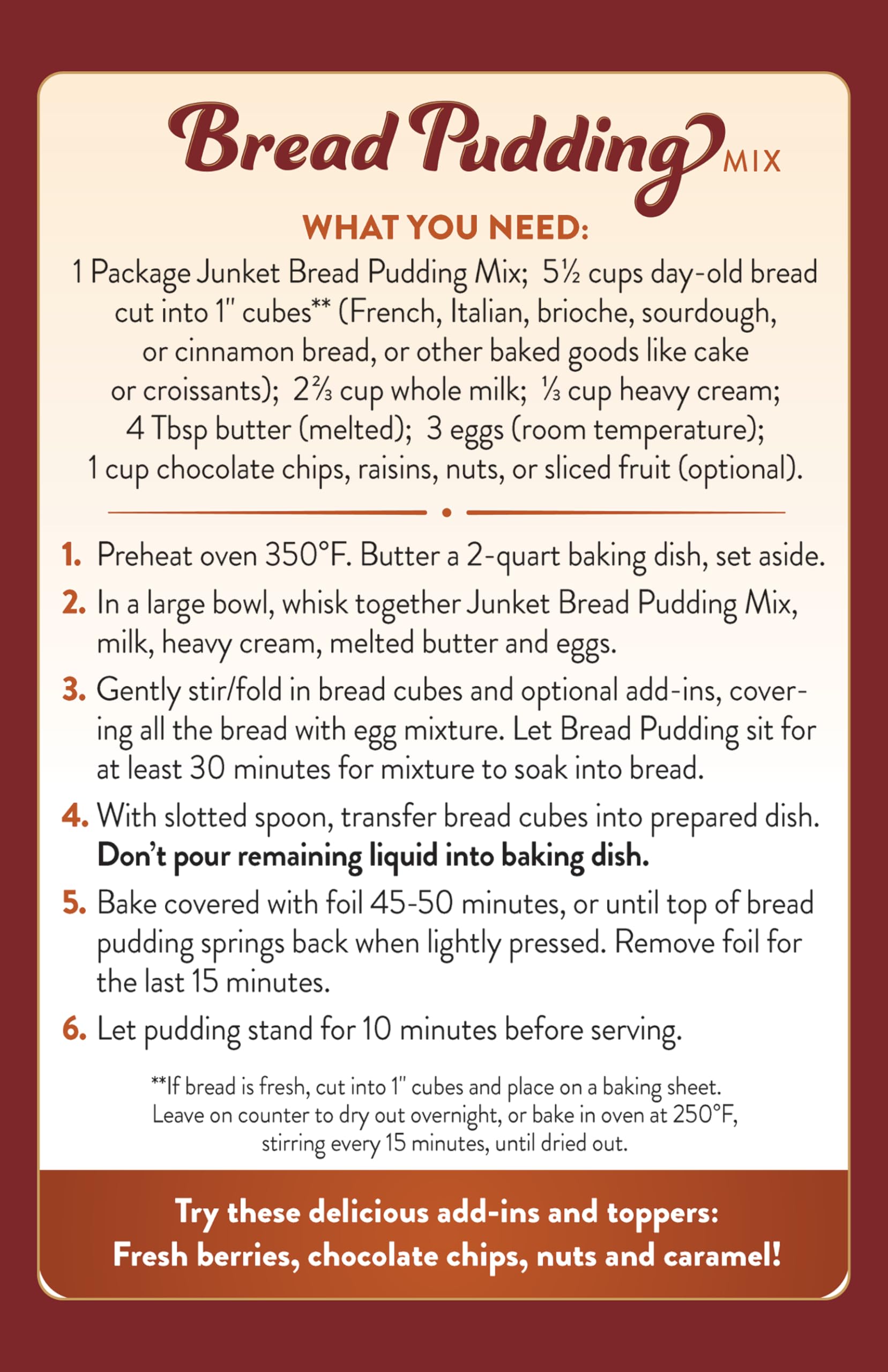 Junket Cinnamon Bread Pudding Mix, 5 oz, Makes 6 Servings