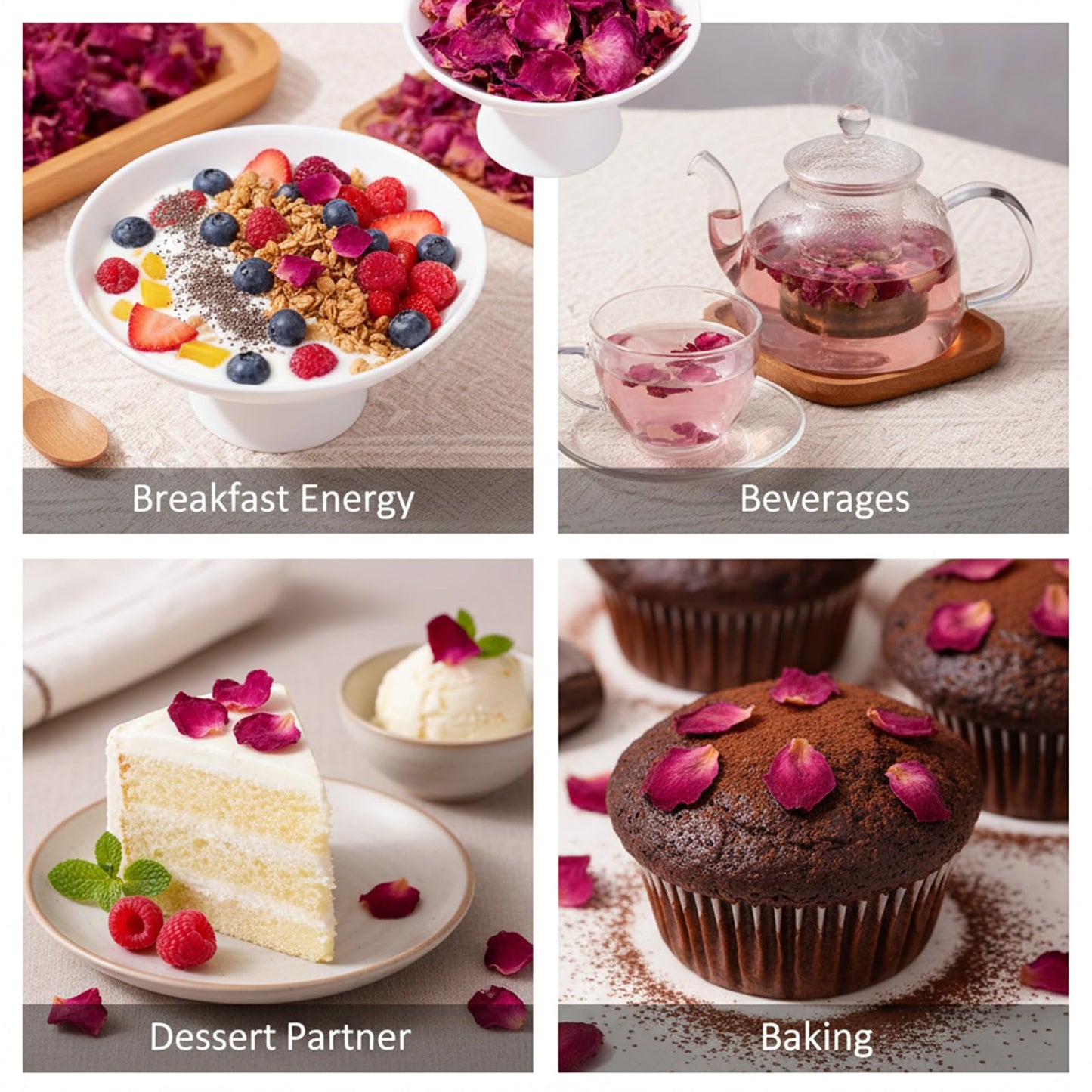 Dried Rose Petals - 7.05oz/200g, Food-Grade Edible Rose Petals, Dried Flower Petals for Tea, Baking, Flower Sprinkles & Wedding Cakes, Gourmet
