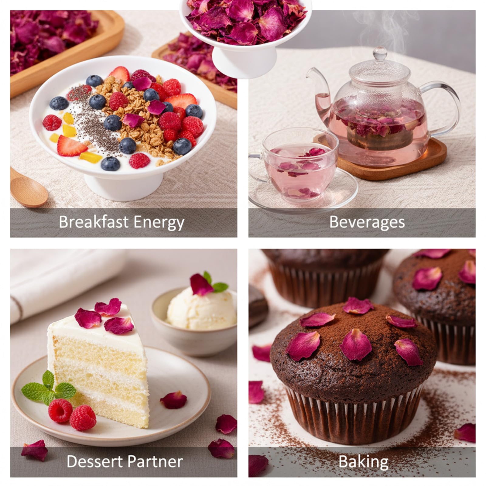 Dried Rose Petals - 7.05oz/200g, Food-Grade Edible Rose Petals, Dried Flower Petals for Tea, Baking, Flower Sprinkles & Wedding Cakes, Gourmet