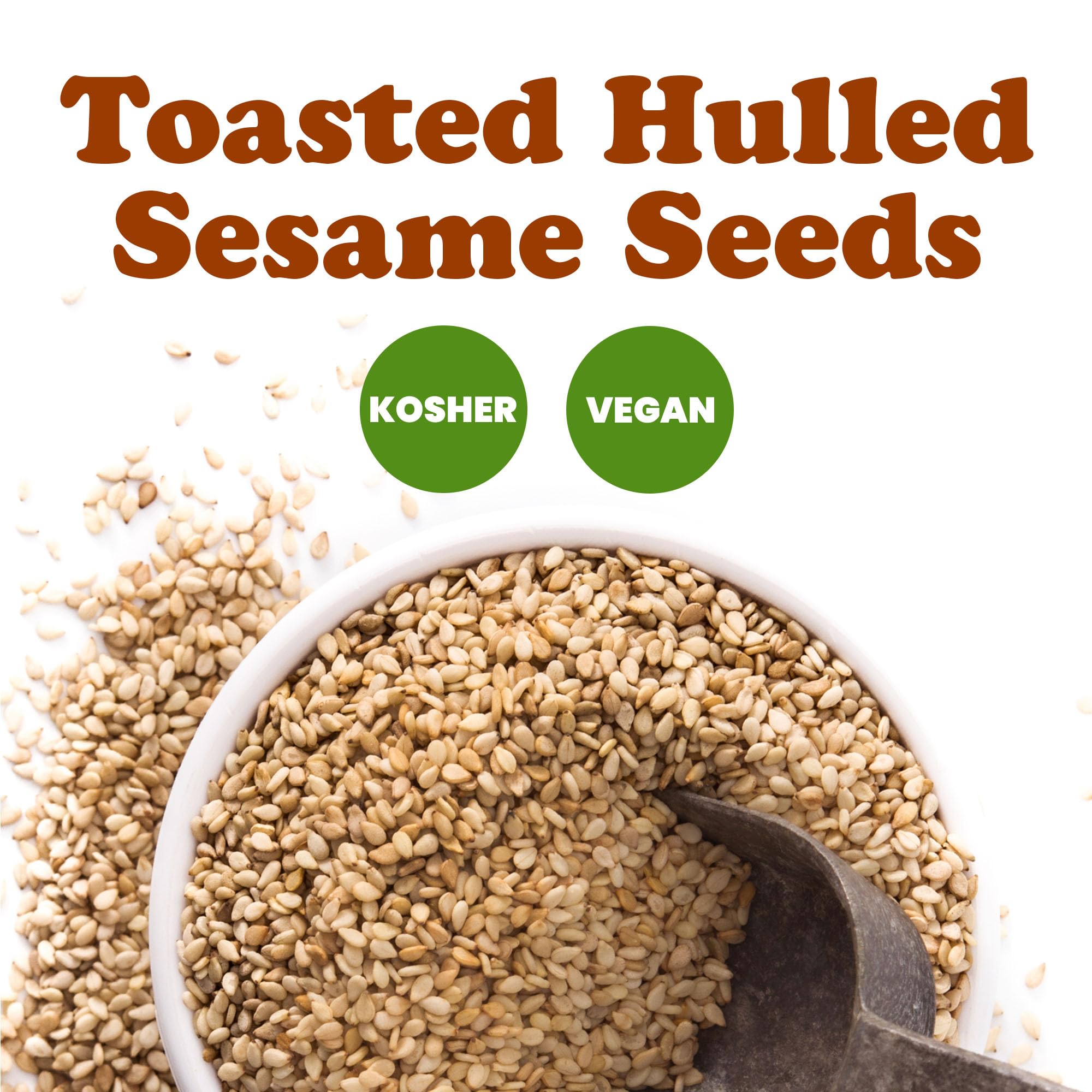Food to Live Toasted Hulled Sesame Seeds, 8 Ounces - Crunchy and Nutritious Snack, Oven Roasted, Unsalted, No Oil Added, Perfect for Cooking, Baking