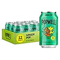 Popwell Ginger Pop Better-For-You Prebiotic Soda, with 6g Fiber, 1g Sugar, Vitamins and Immunity Support, 12 fl oz Cans (pack of 12)