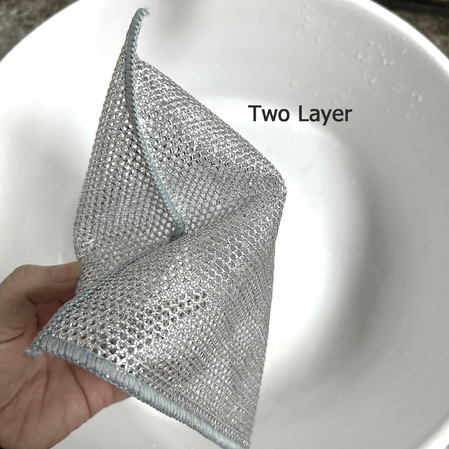 YinQin 6 PCS Double Layer Stainless Steel Cleaning Cloth Non Scratch Steel Mesh Dishwashing Cloths 20x20 cm Quick Dry Two Layer Metallic Wire Dish