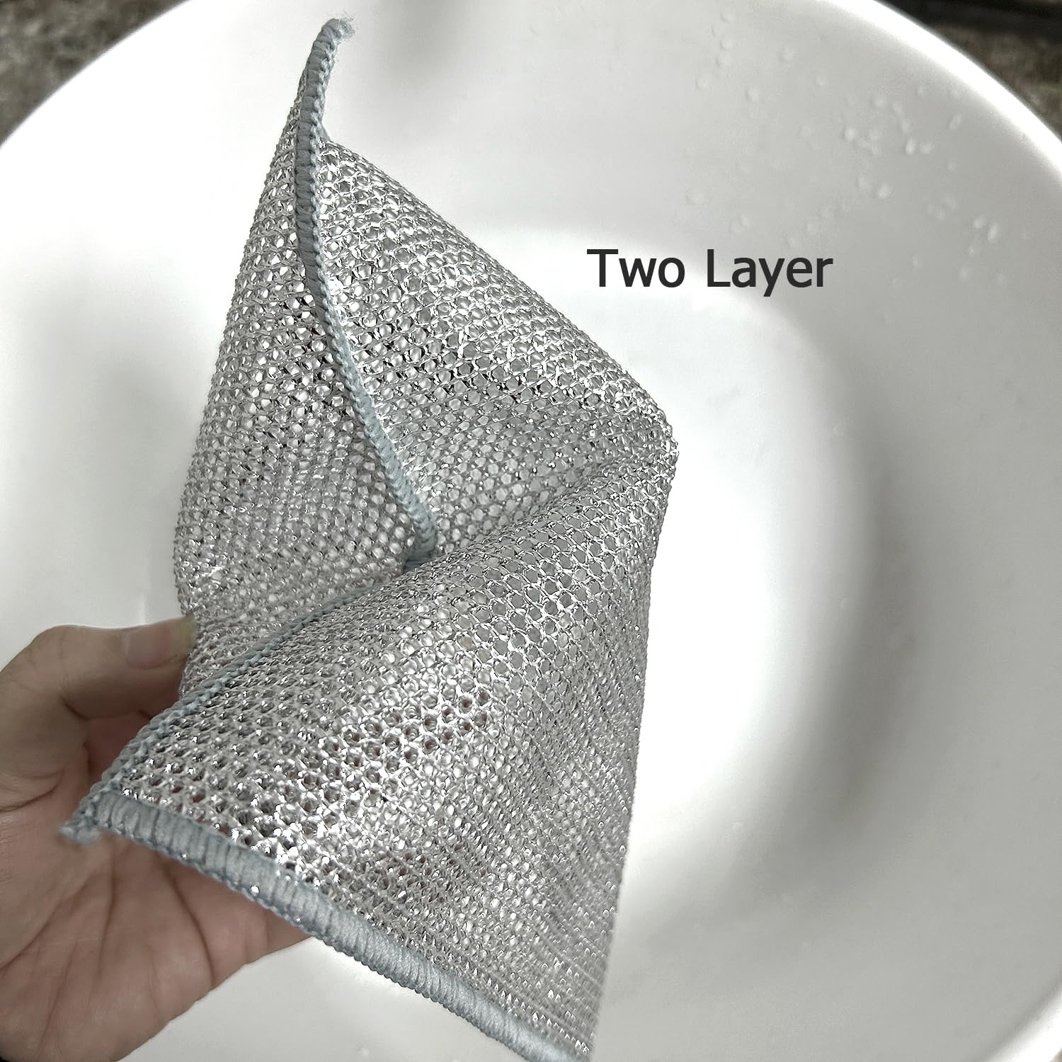 YinQin 6 PCS Double Layer Stainless Steel Cleaning Cloth Non Scratch Steel Mesh Dishwashing Cloths 20x20 cm Quick Dry Two Layer Metallic Wire Dish