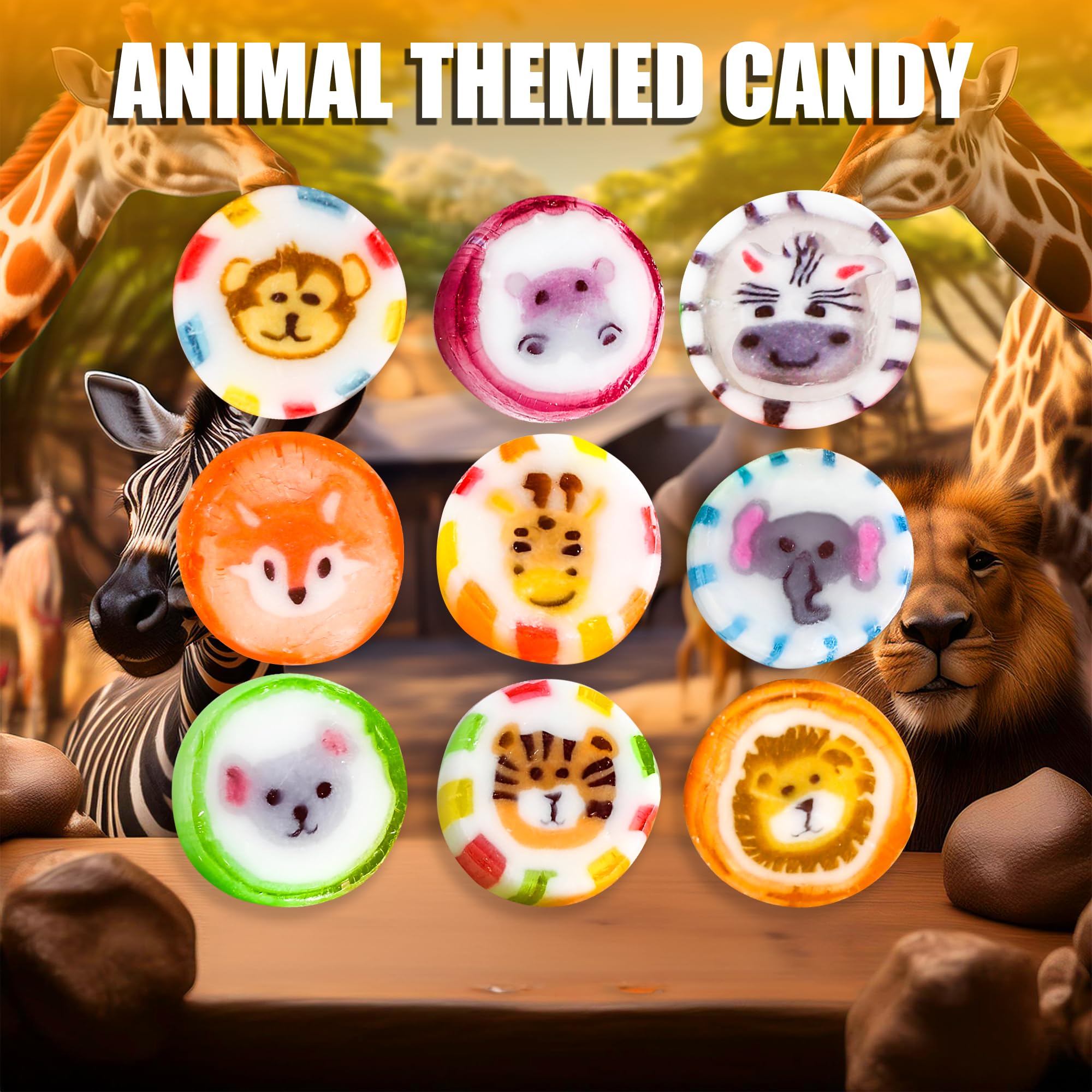 Animal Candy - Hard Candy Bulk 1 lb Bag of Individually Wrapped Small Hard Candies Assortment - Great for Office Candy - Safari Party Favors - Cute