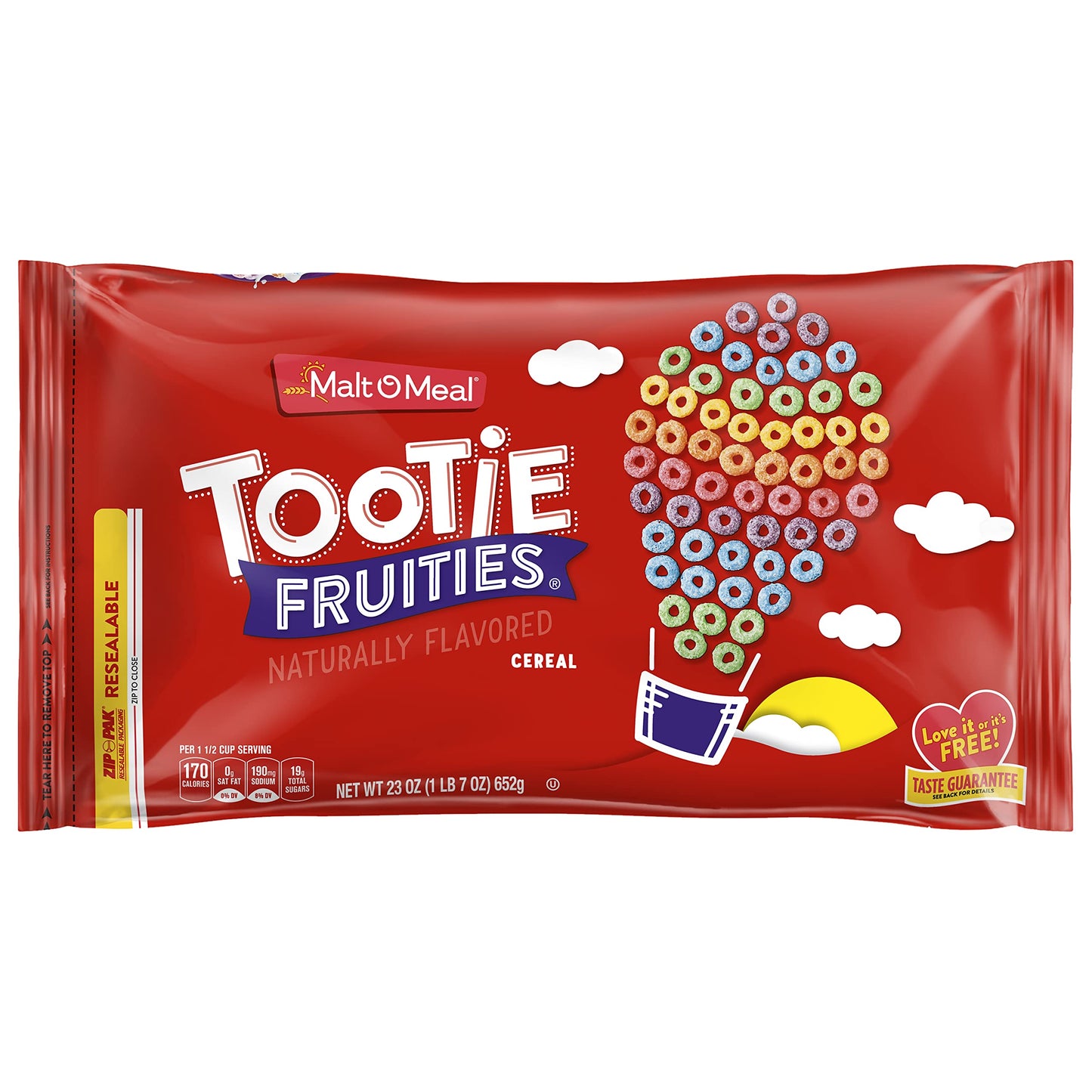 Malt-O-Meal Tootie Fruities Breakfast Cereal for Kids, Colorful and Fruity, Family Size, 23 oz Resealable Bag