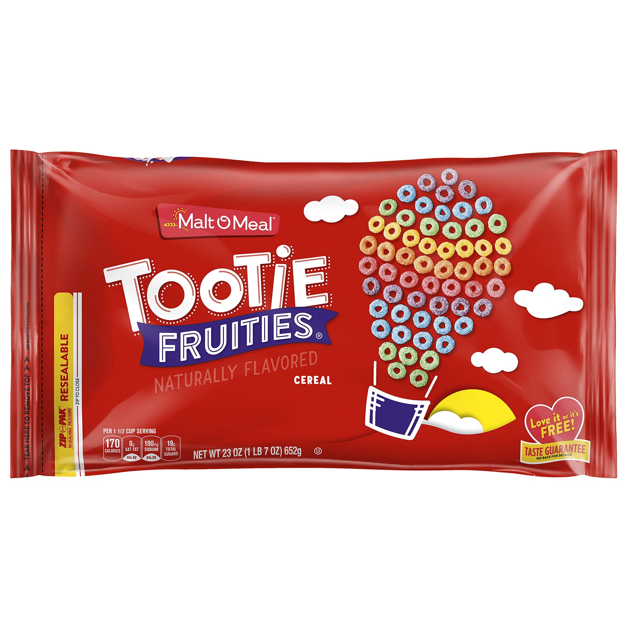 Malt-O-Meal Tootie Fruities Breakfast Cereal for Kids, Colorful and Fruity, Family Size, 23 oz Resealable Bag