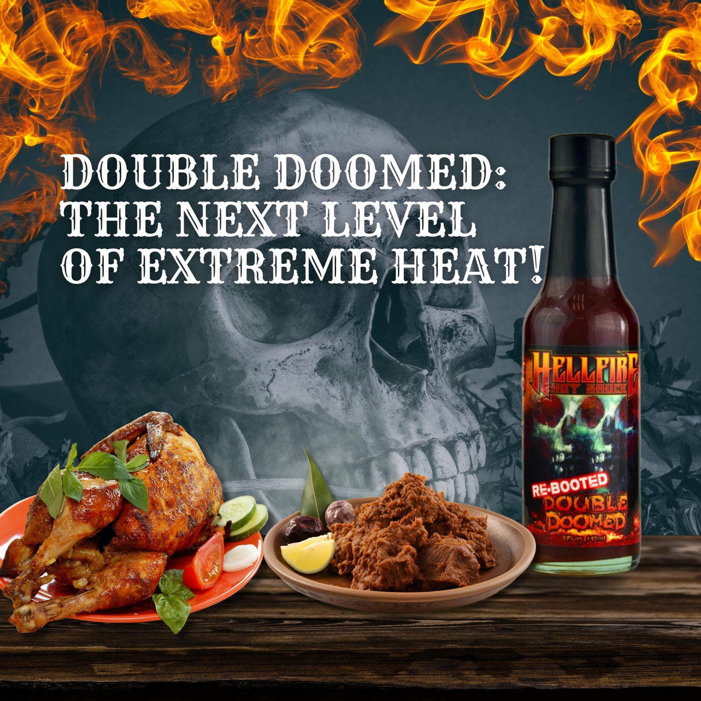 Hellfire Hot Sauce Double Doomed Rebooted- The Worlds Hottest Hot Sauce - Double Doomed spiked with double the amount of 6.66 million shu natural