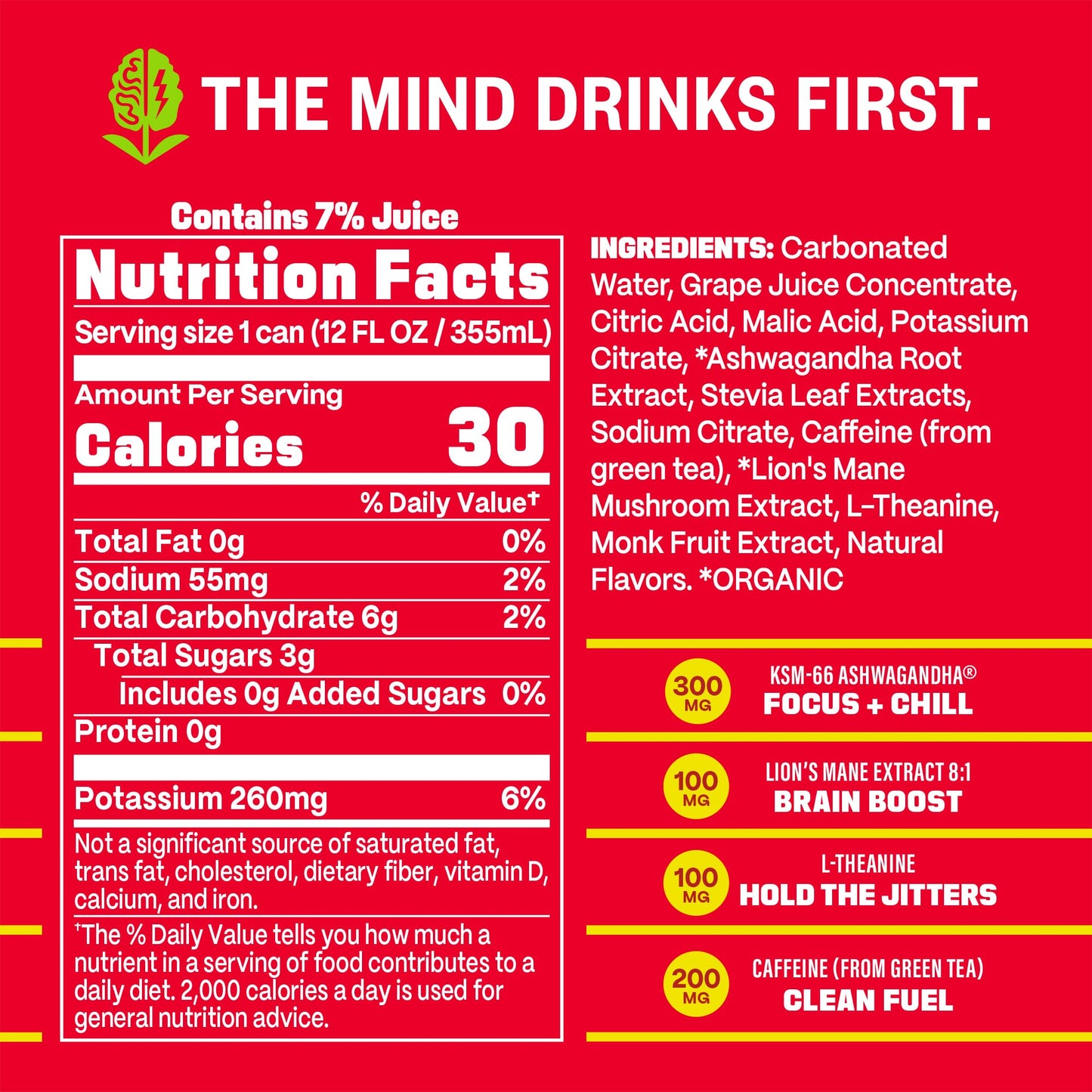 GYM WEED Athletic Focus Drink with KSM-66 Ashwagandha, Lion's Mane Mushroom, L-Theanine, 200mg Green Tea Caffeine with Natural Sweeteners Watermelon