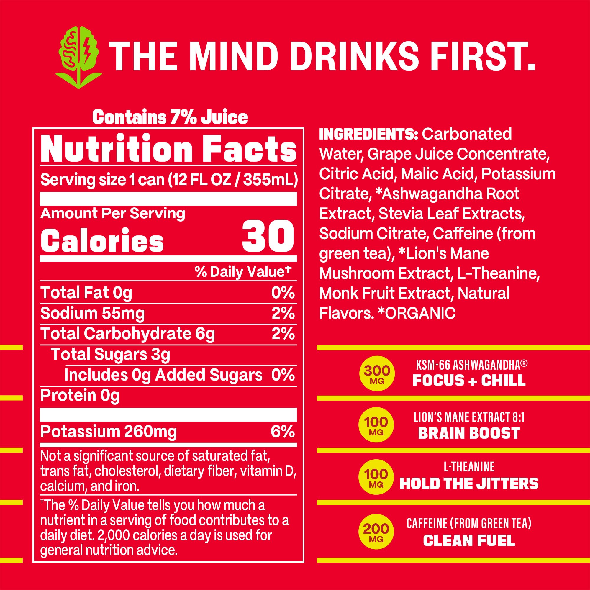 GYM WEED Athletic Focus Drink with KSM-66 Ashwagandha, Lion's Mane Mushroom, L-Theanine, 200mg Green Tea Caffeine with Natural Sweeteners Watermelon