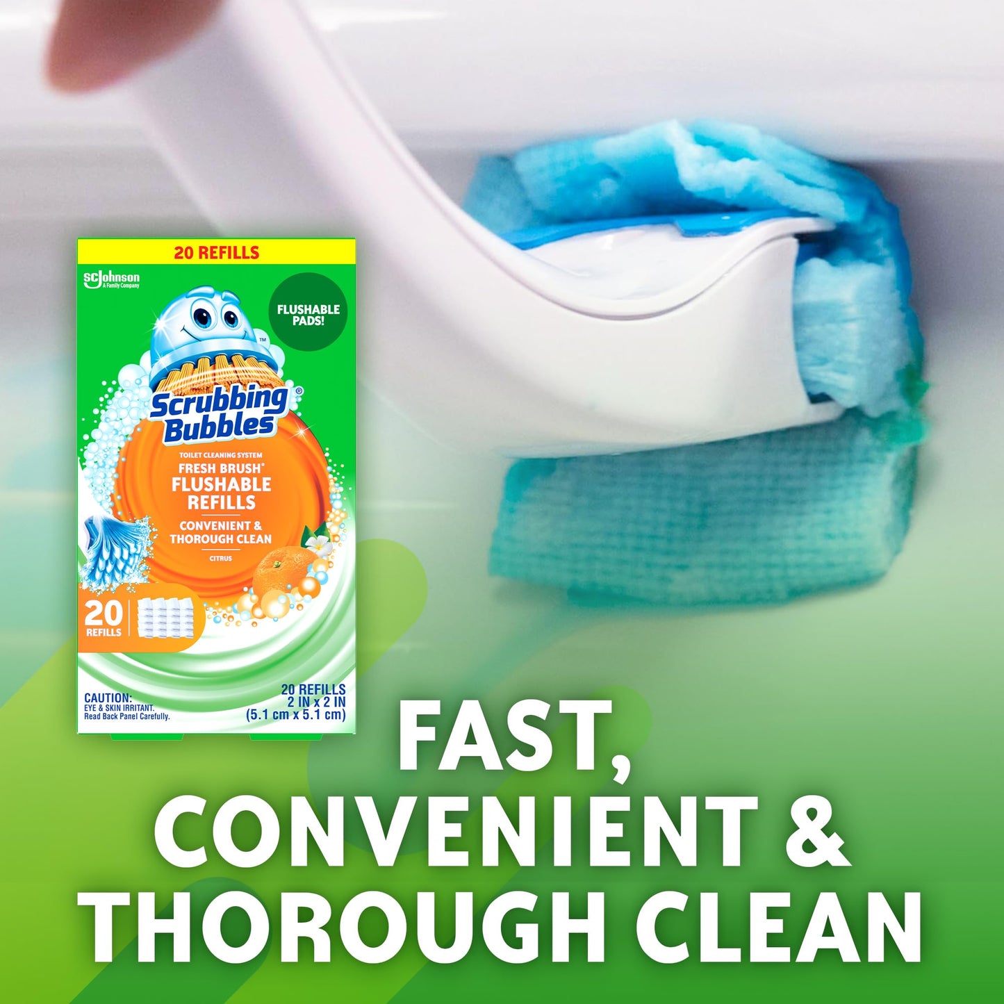 Scrubbing Bubbles Flushable Toilet Bowl Wand Cleaner Refills, Fresh Brush Cleaner Toilet Refill Pads, Removes Limescale & Odors, Citrus Scent, 20