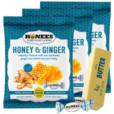 Honees Candy Honey & Ginger 2.85 oz (Pack of 3) - Honey Ginger Candy - Soothing Filled Drops - Individually Wrapped Candies for Home or Office - 4